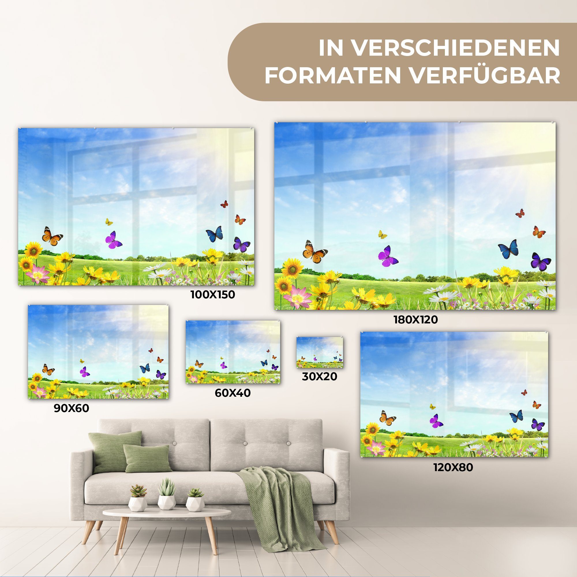 Sommer, Acrylglasbilder & Wohnzimmer Schmetterlinge Acrylglasbild - (1 Blumen Schlafzimmer MuchoWow - St),