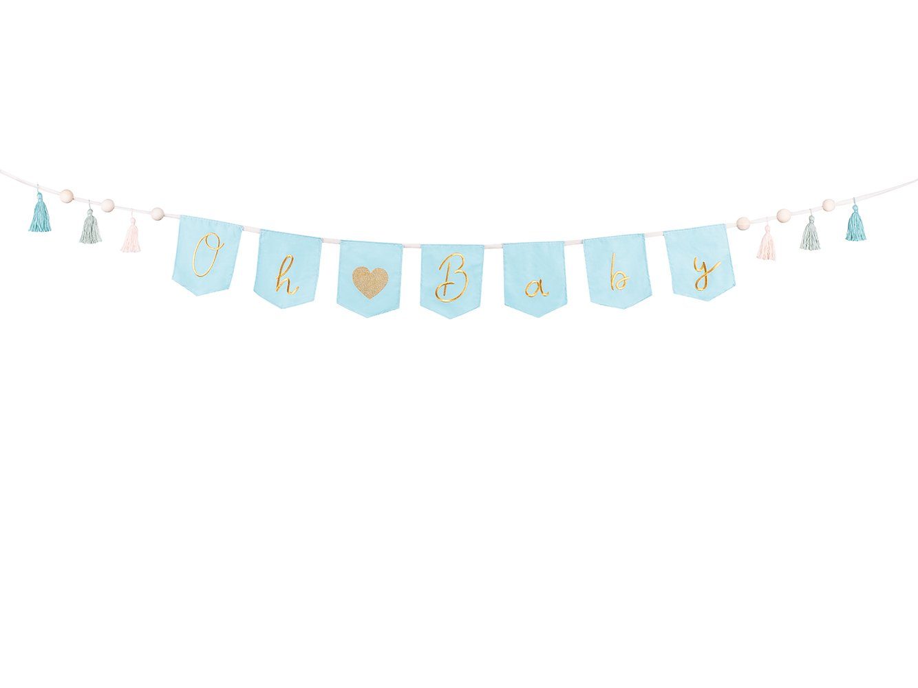 partydeco Girlande, Oh Baby Girlande Banner aus Stoff mit Quasten 12x260cm blau gold