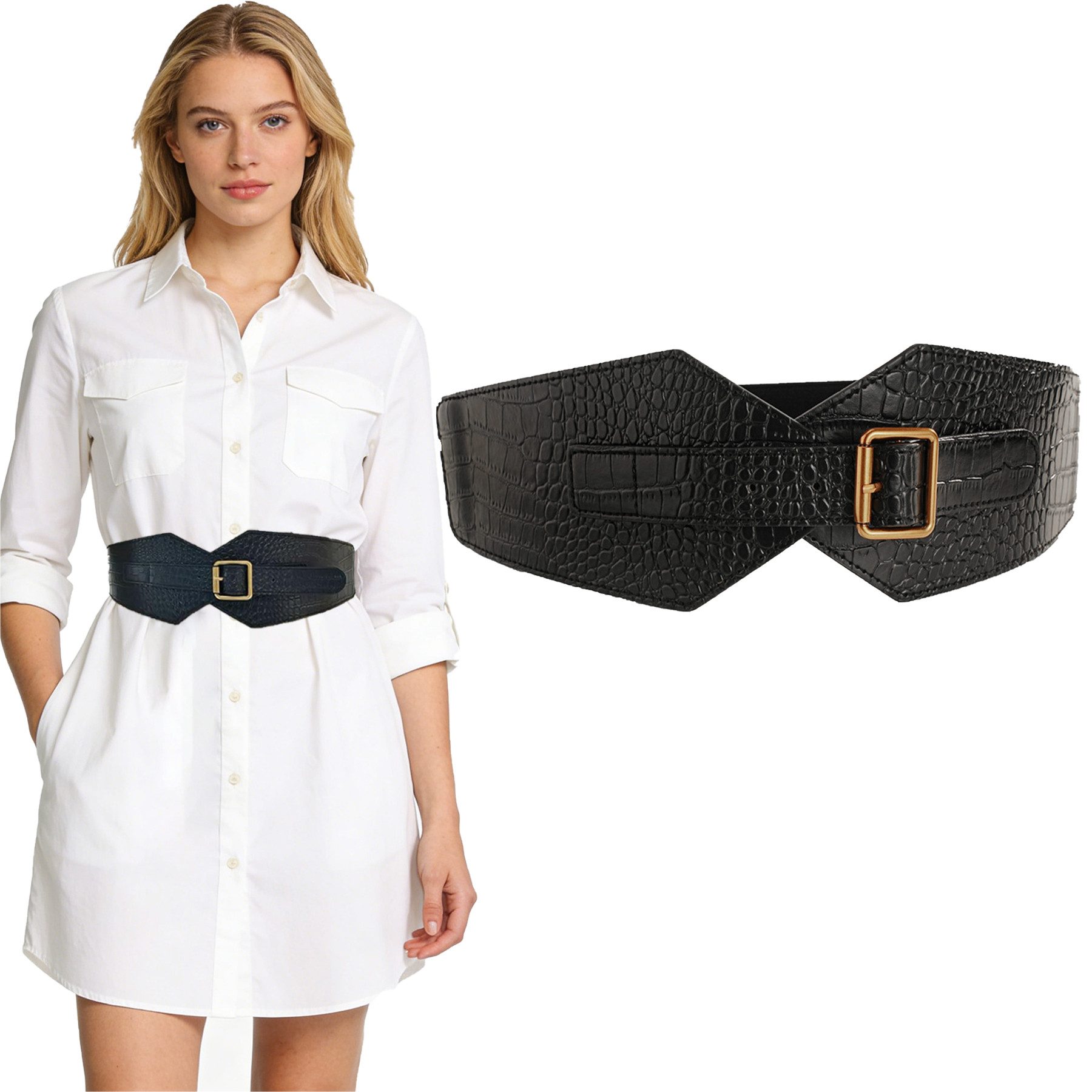 Mutig Taillengürtel Stretchgürtel,Eleganter Damen-Gürtel,Modisches Gürtel-Accessoire (Breiter Ledergürtel, Gürtel mit goldfarben-Schließe, vielseitiger Dekogürtel,Perfektes Accessoire für Kleider) Geeignet zum Kombinieren mit Röcken, Blusen, Anzügen, Trenchcoats usw