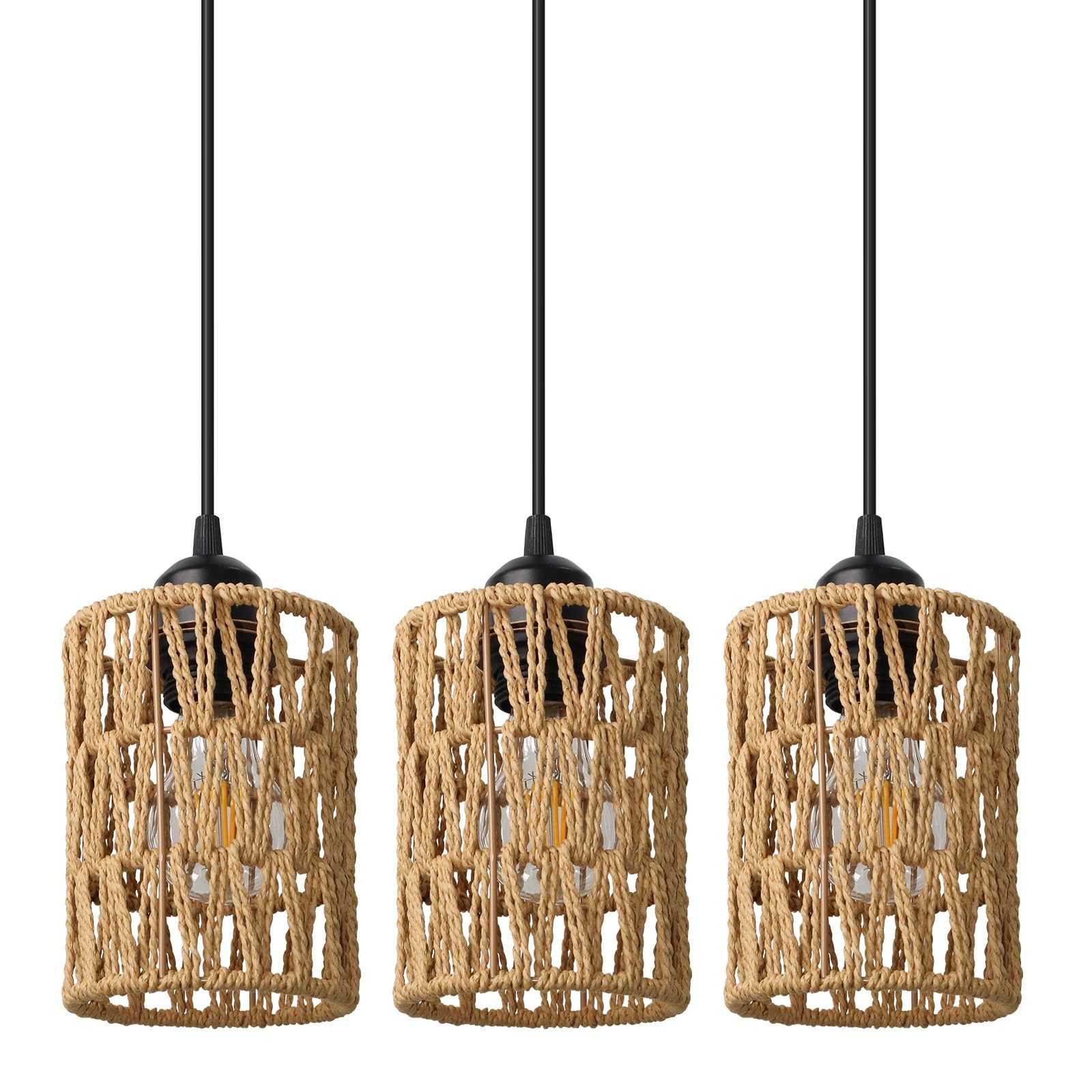 LMaxhome Pendelleuchte Hängeleuchte Rattan,Boho Pendelleuchte 3-flammig mit günstig online kaufen