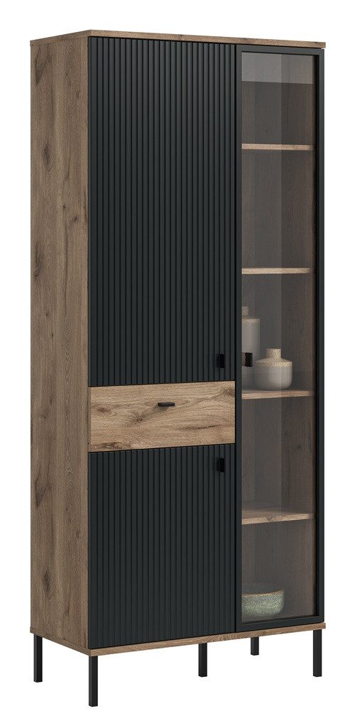 xonox.home Sideboard Stauraumvitrine Chess, Nox Oak / schwarz ohne Beleuchtung, Vitrine