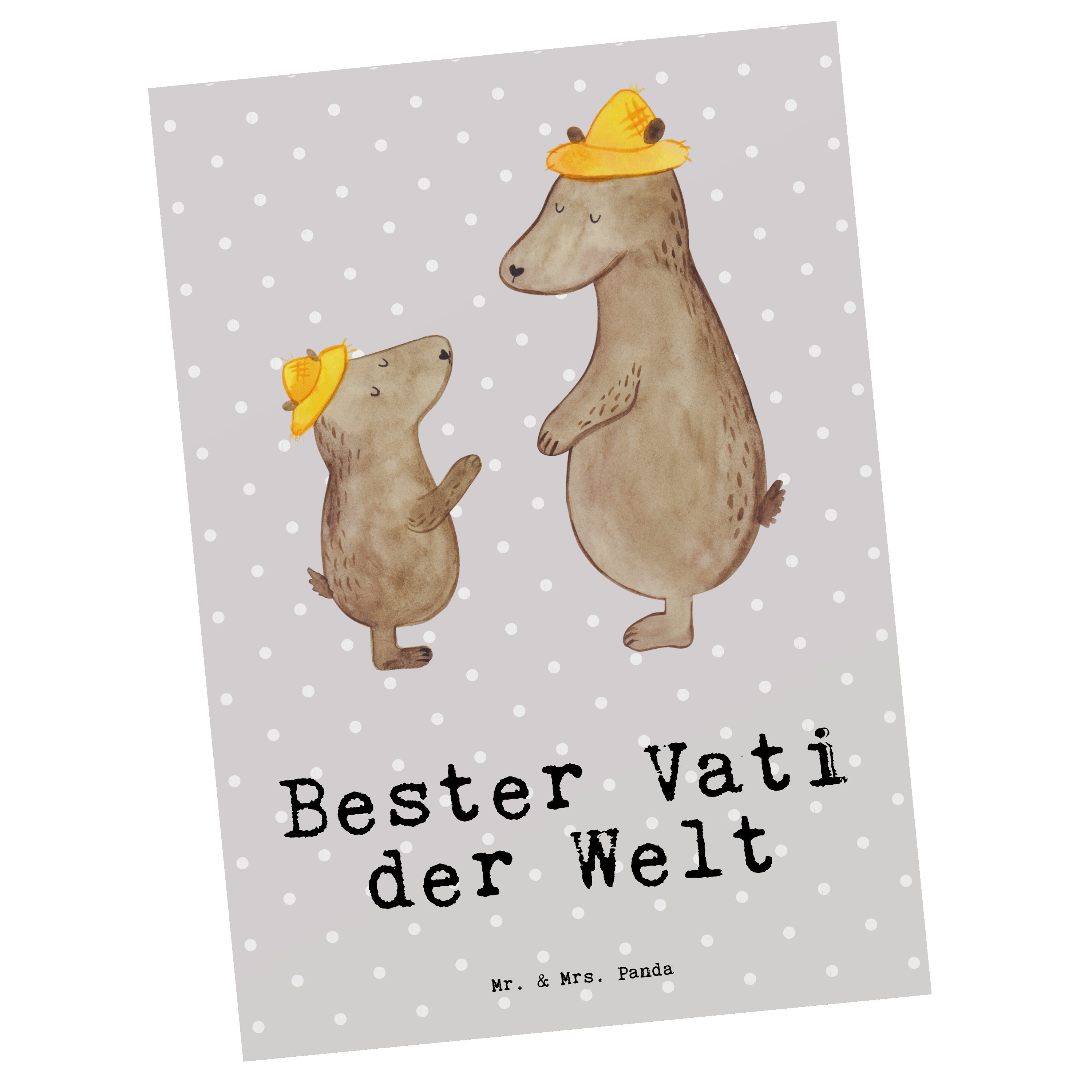 Mr. & Mrs. Panda Postkarte Bär Bester Vati der Welt - Grau Pastell - Geschenk, Geburtstag, Karte