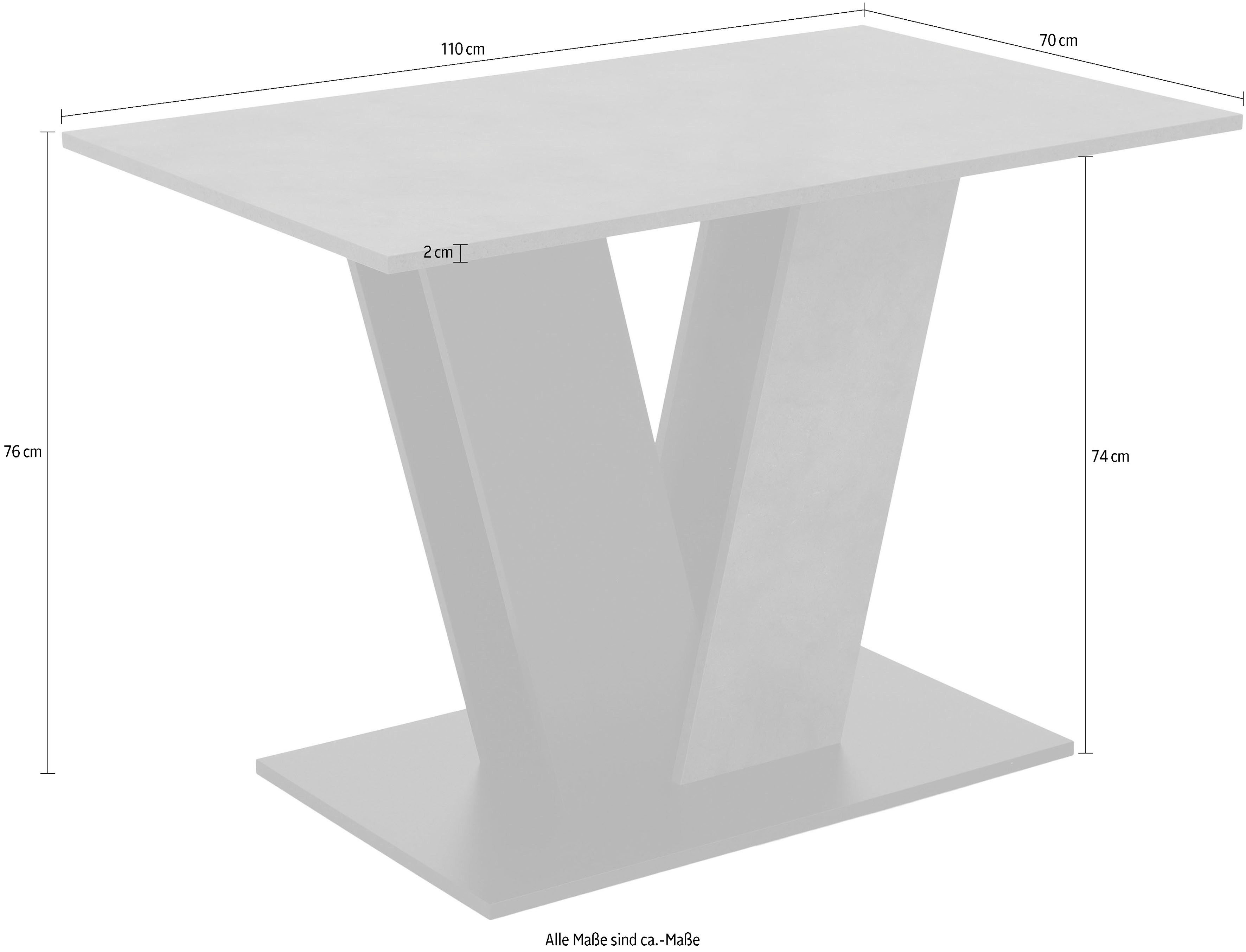 HELA Esstisch JUDITH mit ABS-Kante (1-St), Melamin, Säulentisch, V-Form, Bodenplatte farblich abgesetzt