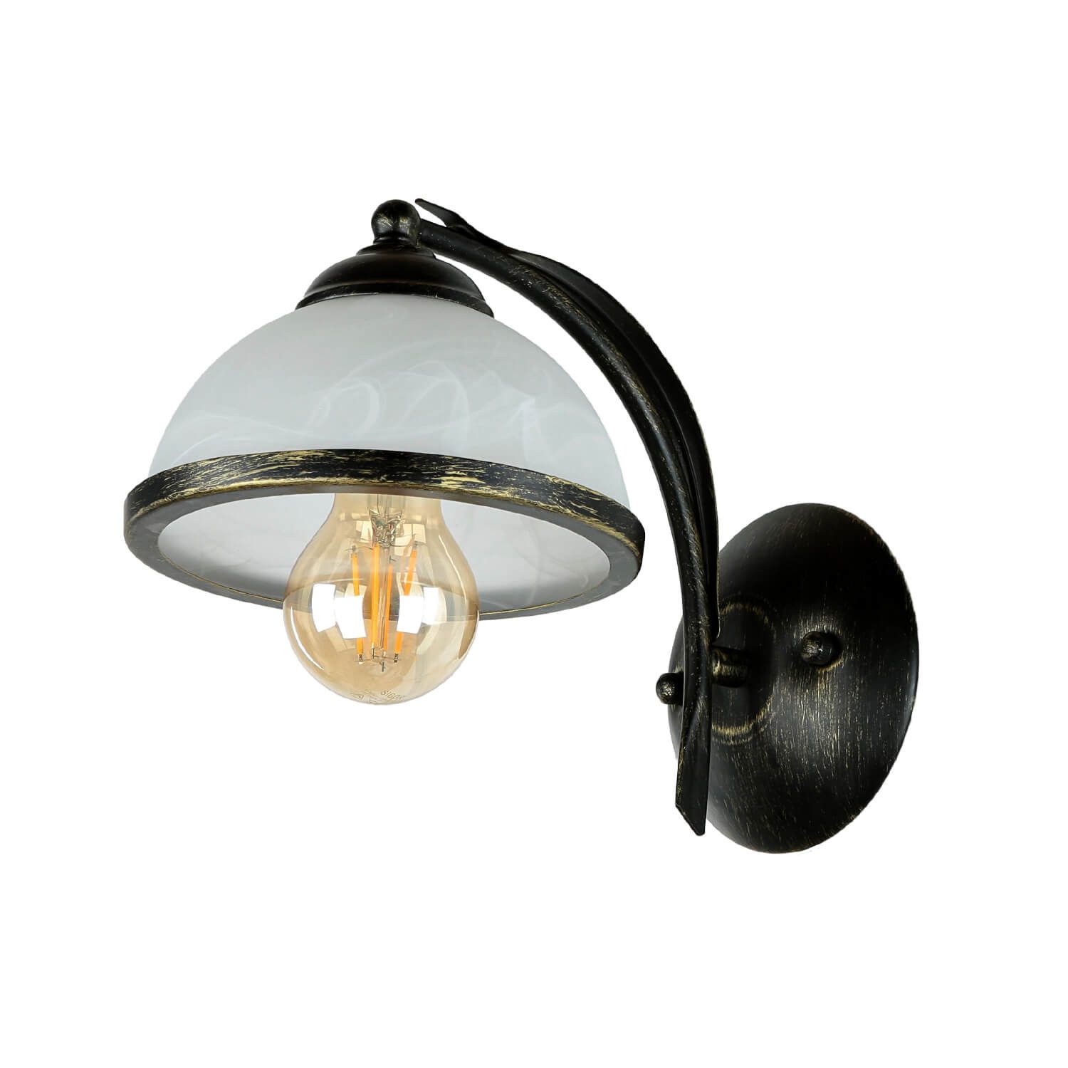 Licht-Erlebnisse Wandleuchte KORFU, ohne Leuchtmittel, Wandleuchte Messing Antik Weiß floral Metall Glas Esszimmer Lampe