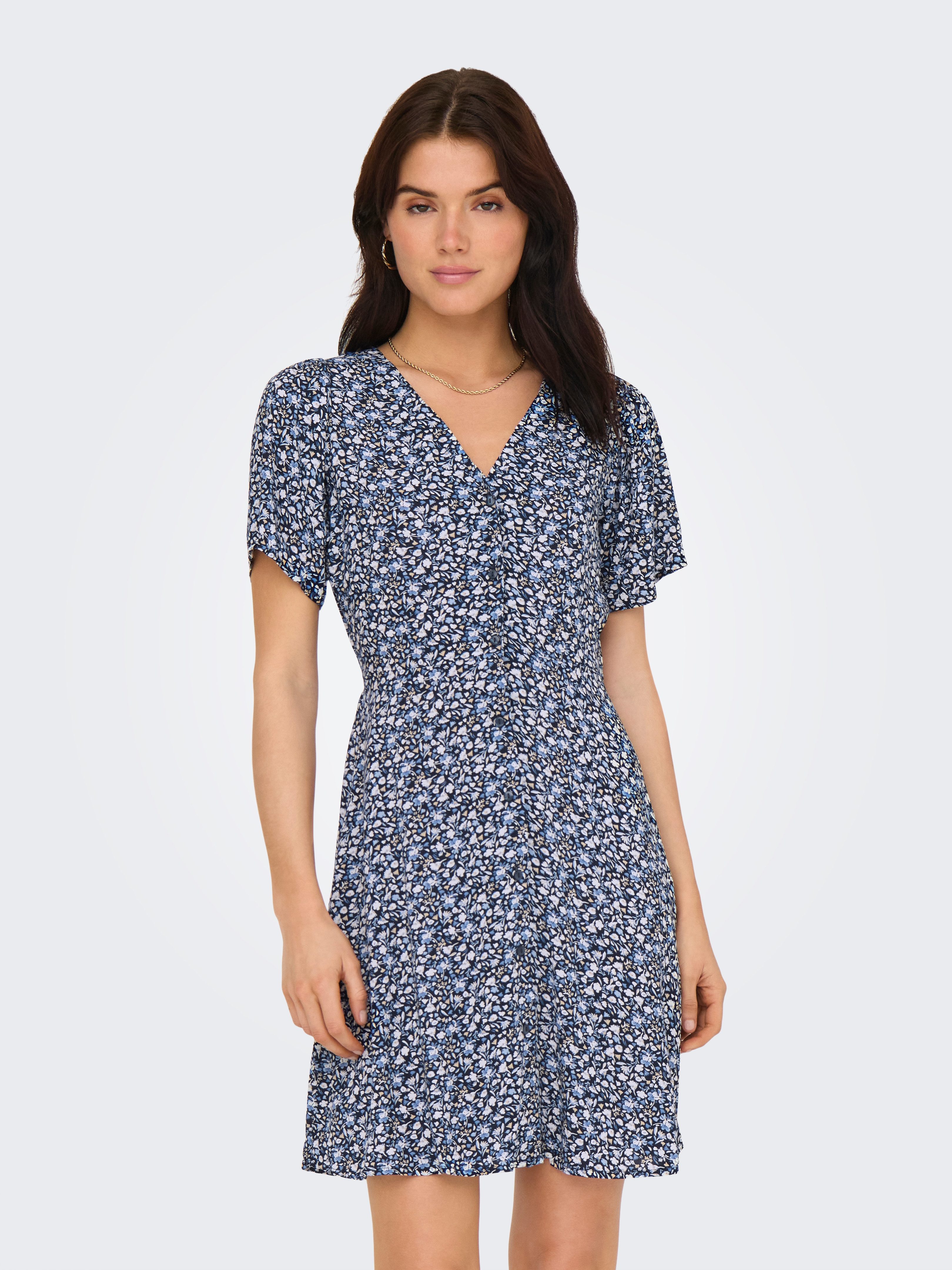 ONLY Minikleid ONLEVIDA S/S SHORT DRESS WVN NOOS Viskose, regular fit, V-Ausschnitt