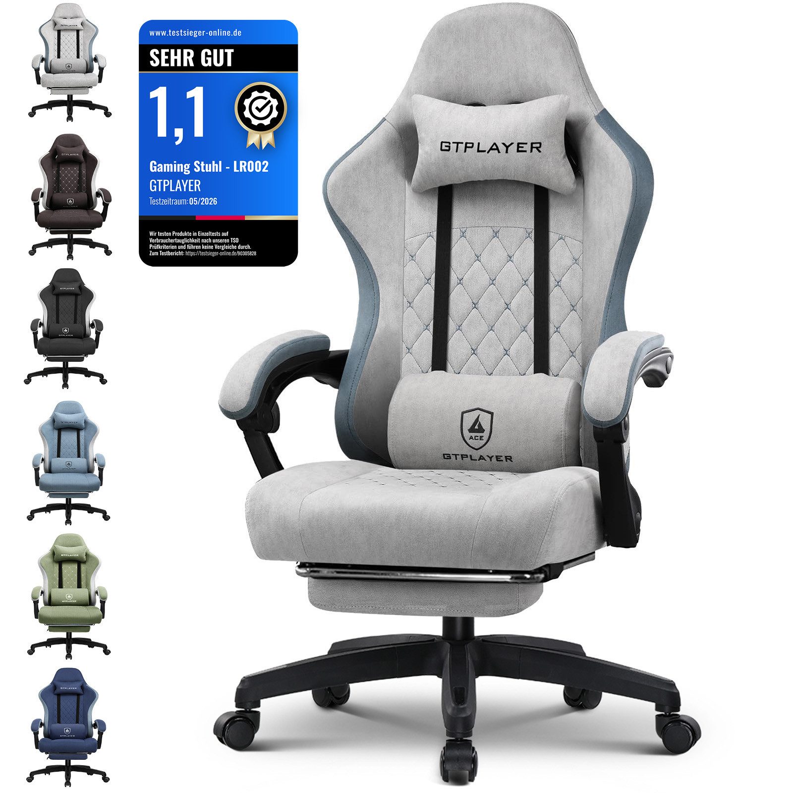 GTPLAYER Gaming-Stuhl Ergonomischer Gaming Sessel Schreibtischstuhl aus Stoff/Kunstleder (Pacekung), Federsitzkissen mit Fußstütze