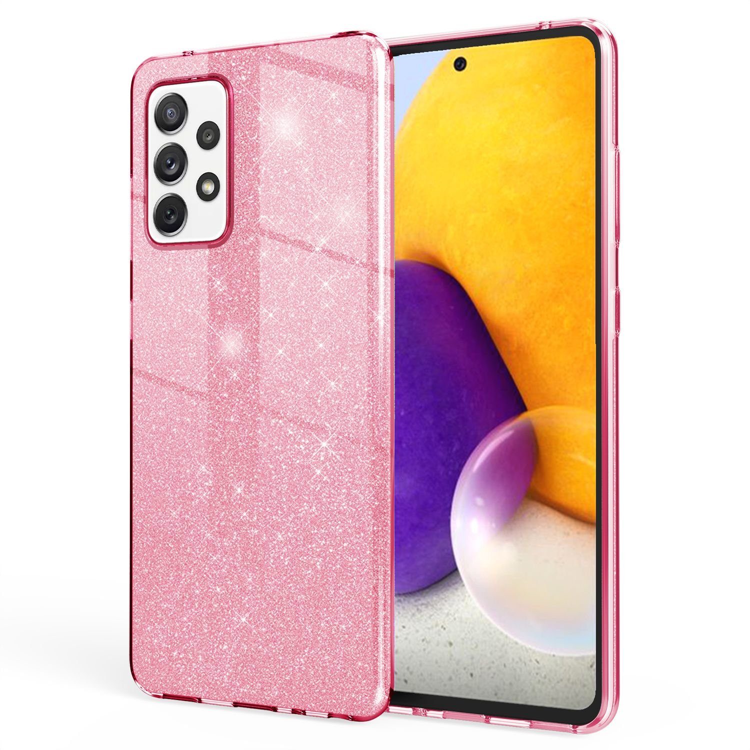 Nalia Smartphone-Hülle Samsung Galaxy A72, Glitzer Silikon Hülle / Glänzender Hybrid Schutz / Stoßfest & Robust