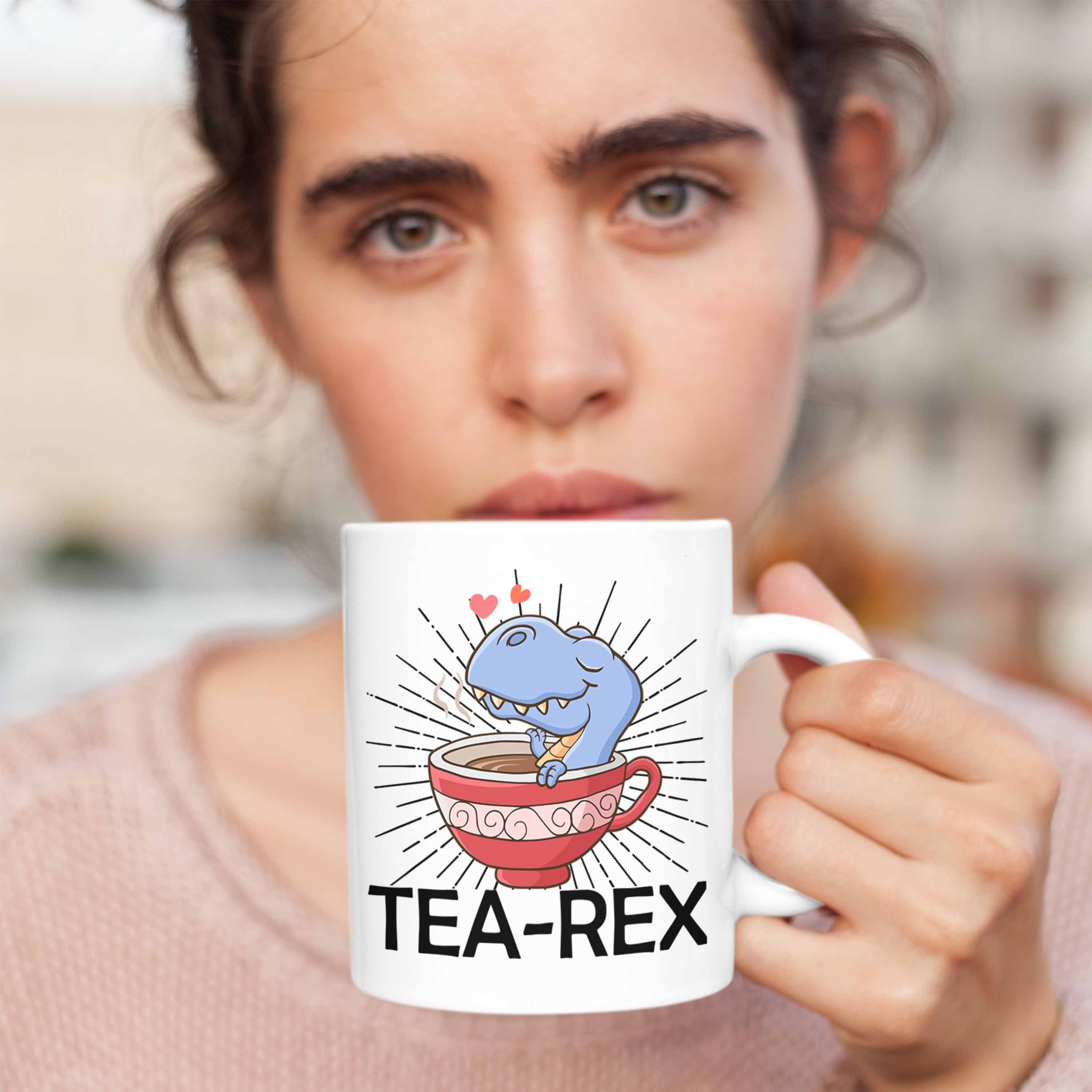 Trendation - Geschenk Wortspiel Tea Dinosaurier Weiss T-Rex Tasse Geschenkidee Trendation Tasse Rex