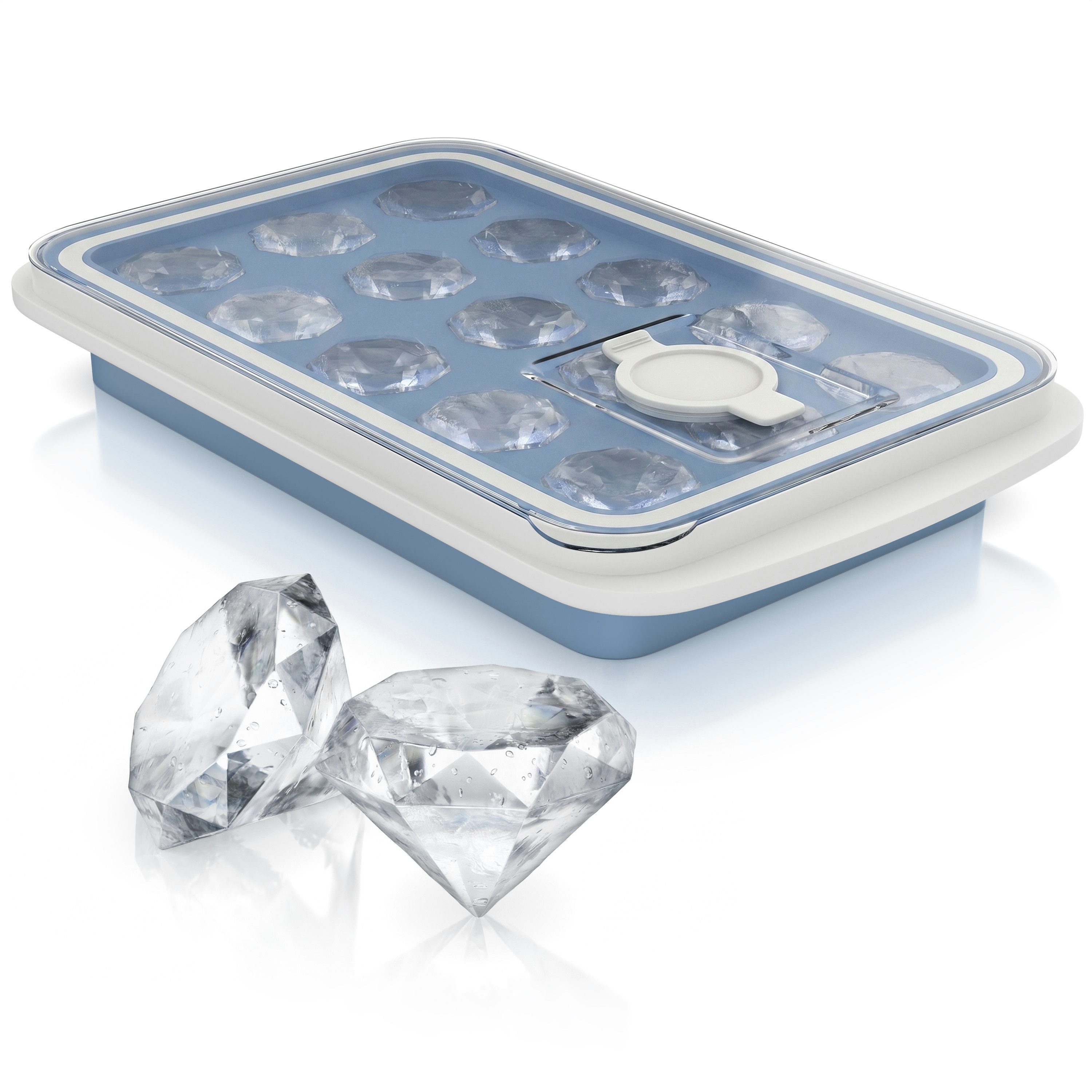 Arendo Eiswürfelform Silikon 94ml, 15 Eiswürfel, spülmaschinengeeignet, stapelbar, (1-tlg), diamantförmig, Deckel, Einfüllöffnung, leichtes Herauslösen, BPA-frei