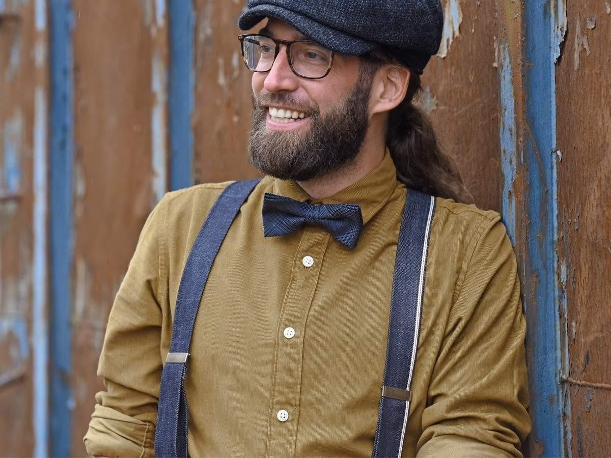 Sir Redman Hosenträger "Candiani" Denim Holländer Y-Form, 35mm Trägerbreite, 130cm lang, blau mit cognac