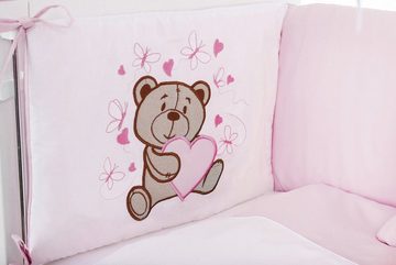 Babyhafen Beistellbett Beistellbett Komplettbett Krabbeldecke Teddybär & Schmetterlinge Rosa, Made in Europa