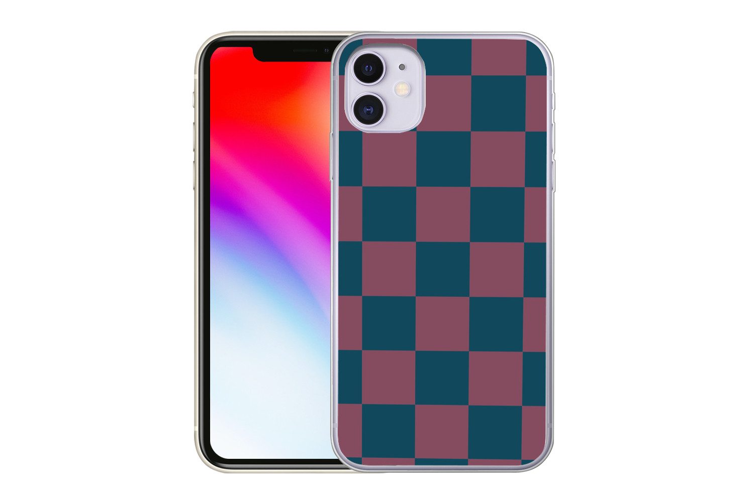 MuchoWow Handyhülle für Apple iPhone 11 Schachbrett Druck - Blau - Rot - Würfel, Smartphone-Bumper, Print, Handy Schutzhülle Dünn