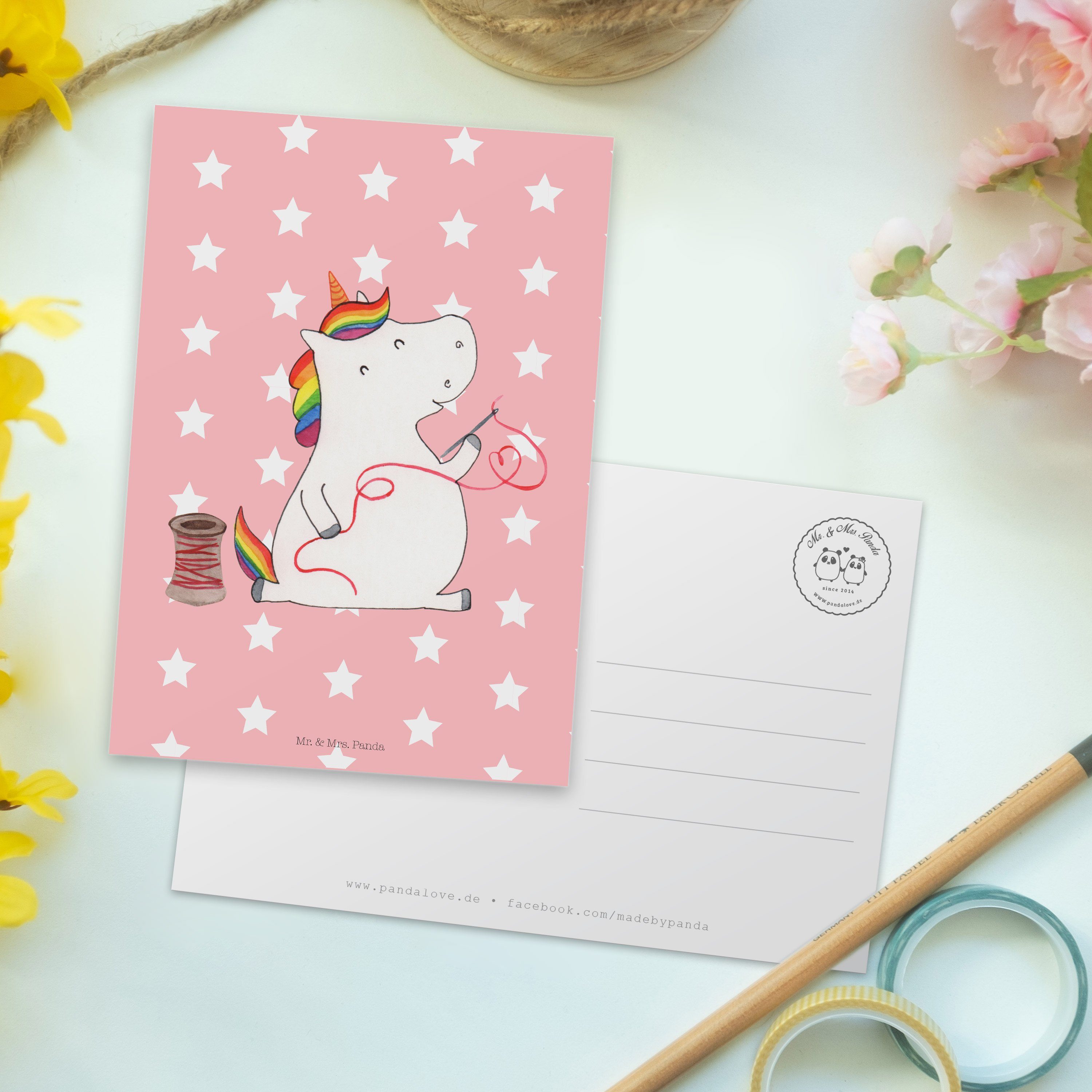 - Näherin Unicorn, A Rot Einhorn Einladungskarte, Panda Mrs. Postkarte Pastell - Geschenk, & Mr.