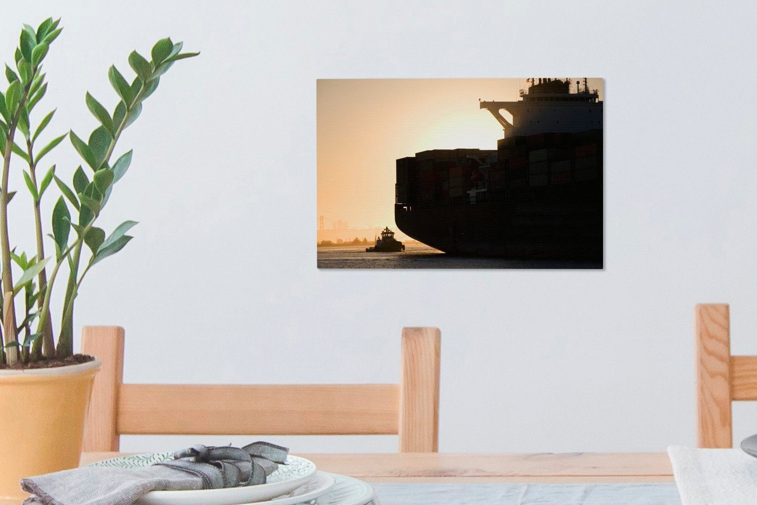 OneMillionCanvasses® Leinwandbild Schlepper und ein 30x20 Wanddeko, cm Leinwandbilder, (1 St), Containerschiff, Aufhängefertig, Wandbild
