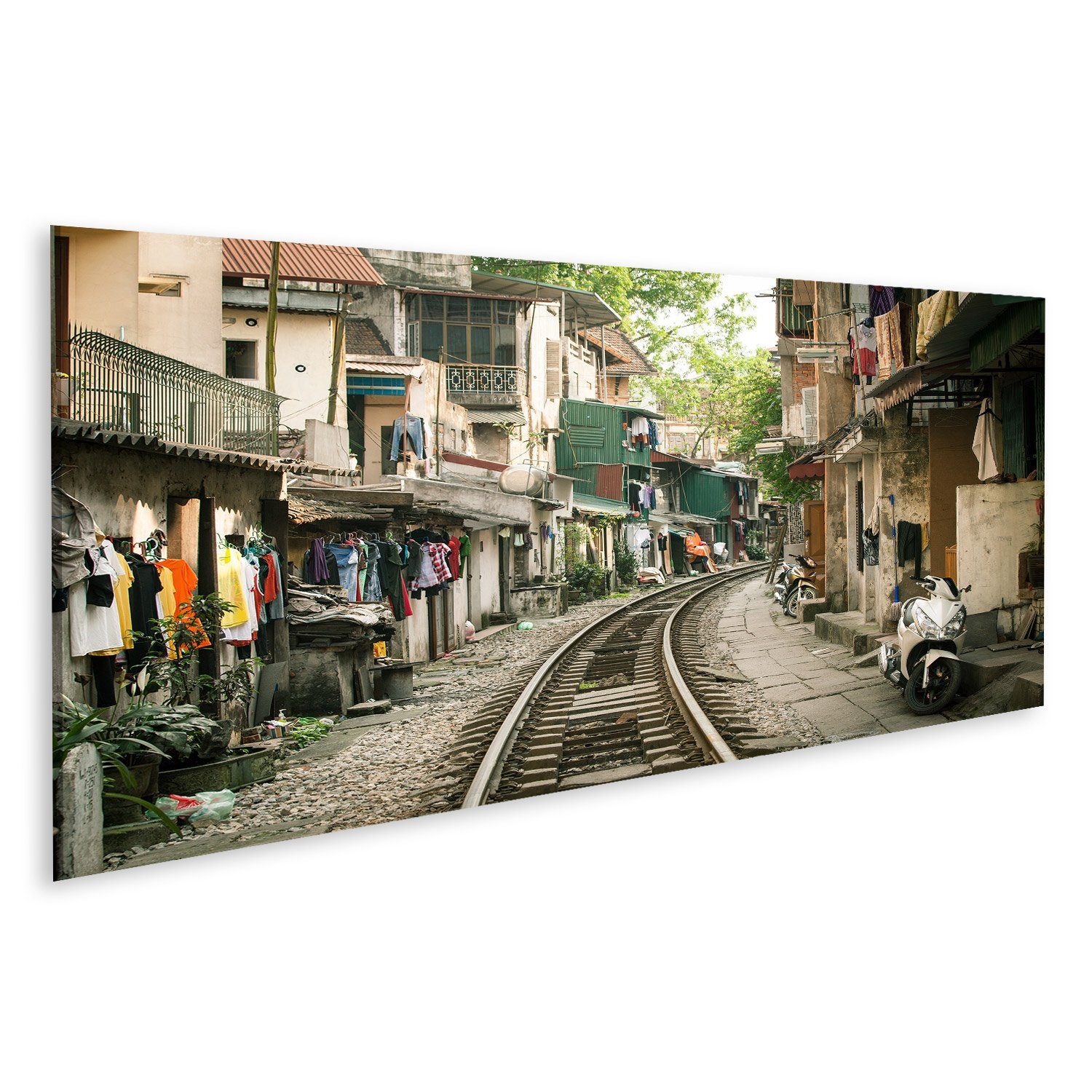 islandburner Leinwandbild Bild auf Leinwand Lokale Häuser In Der Nähe Der Aktiven Bahn In Hanoi