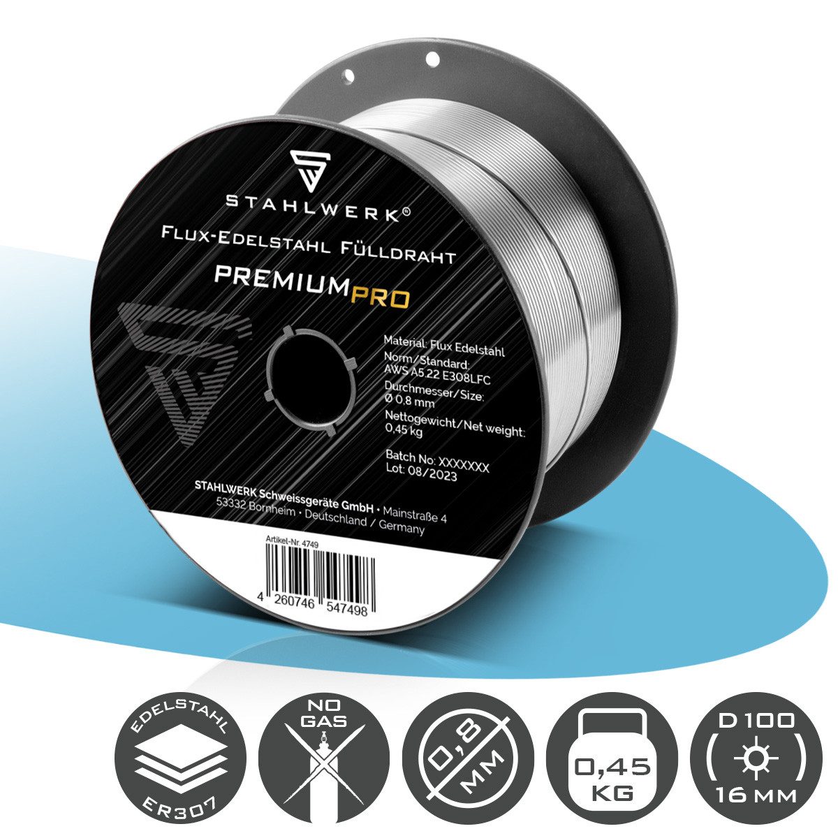 STAHLWERK Schweißdraht FLUX Edelstahl Fülldraht E308LFC 0,8 mm 0,45 kg, (Packung), hochwertig verarbeitet und eignet sich zum Schweißen ohne Schutzgas.