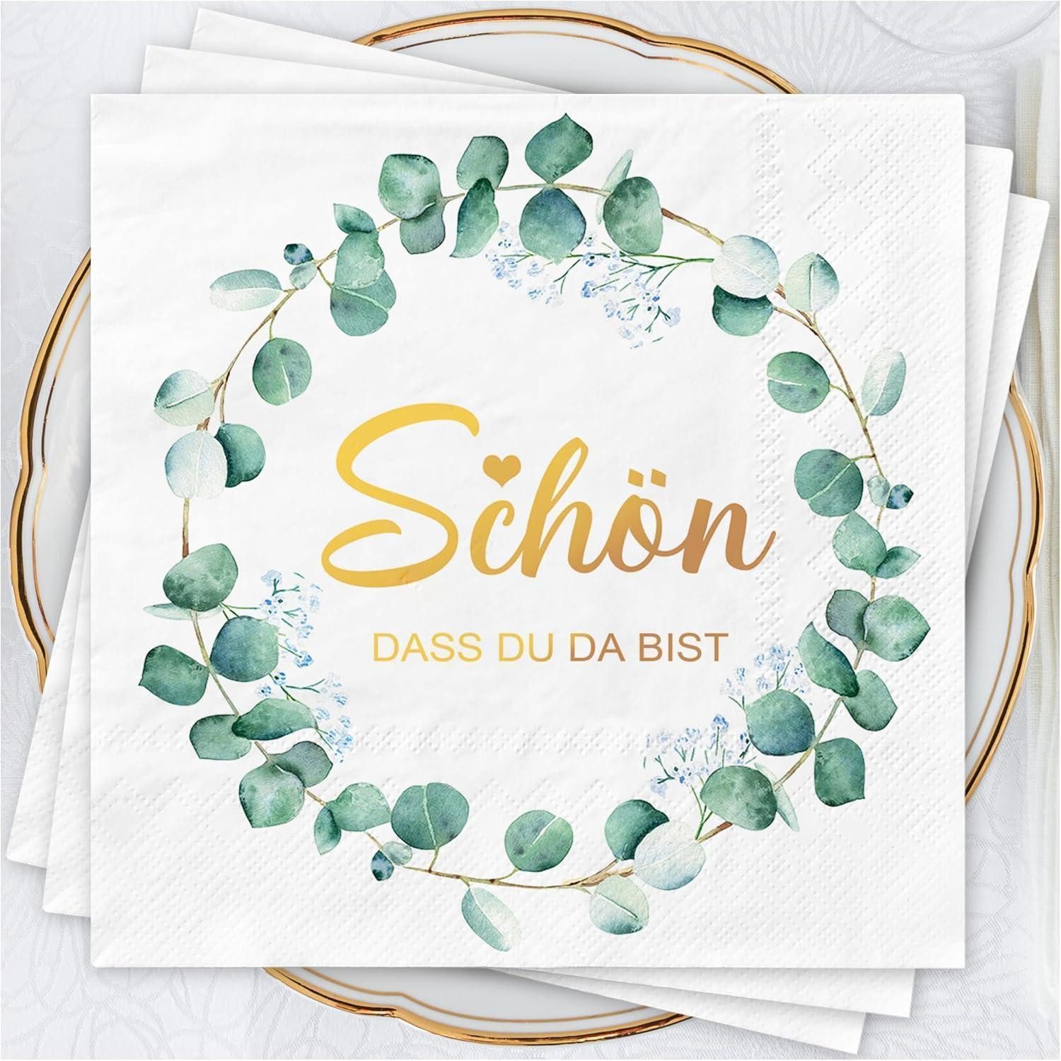 LuxusKollektion Papierserviette Servietten 100 Stück Eukalyptus Grün Hochzeit Weiß z_100 Stück