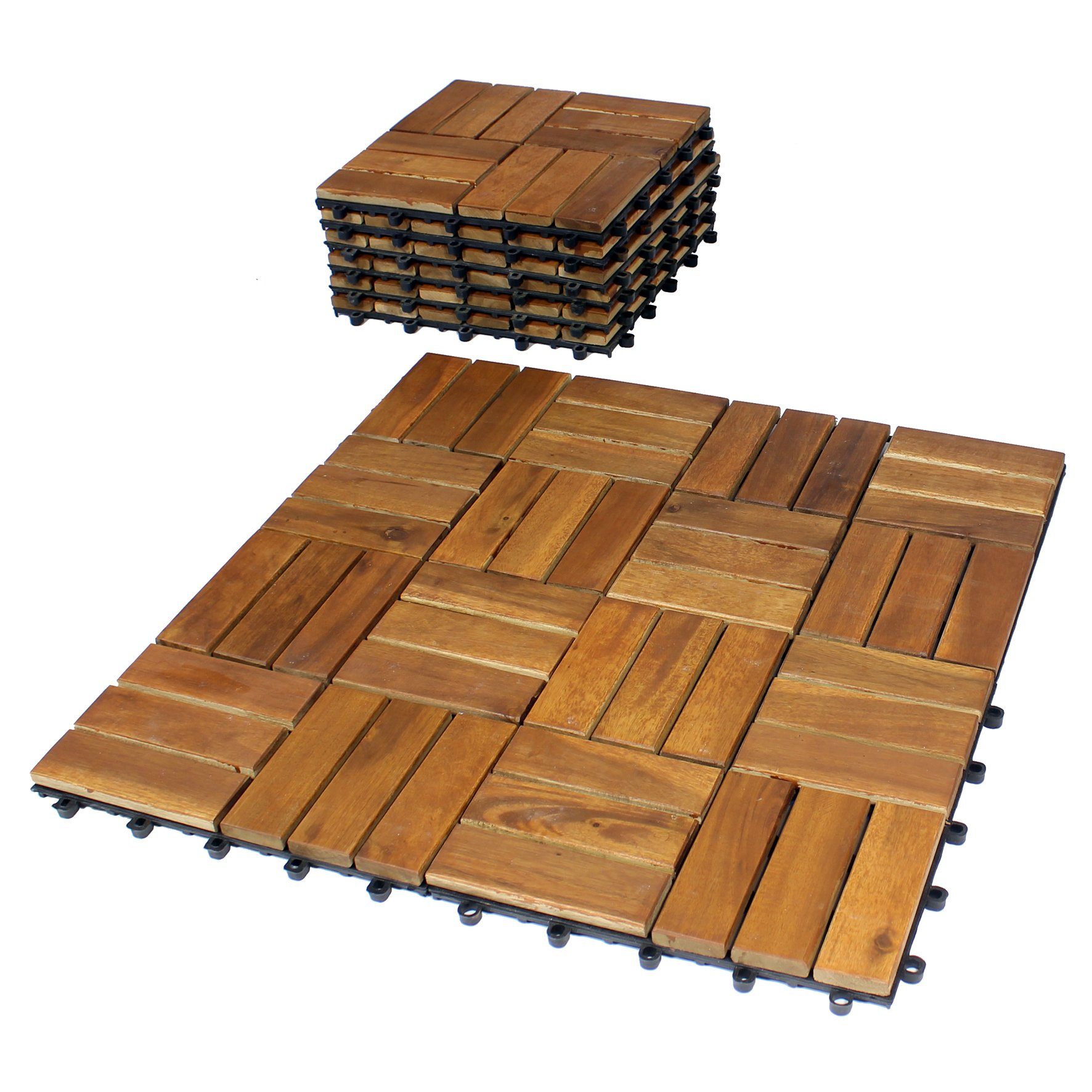 BigDean Holzfliesen 11er Pack für Balkon 30x30cm 1qm Akazie Klicksystem Bal günstig online kaufen