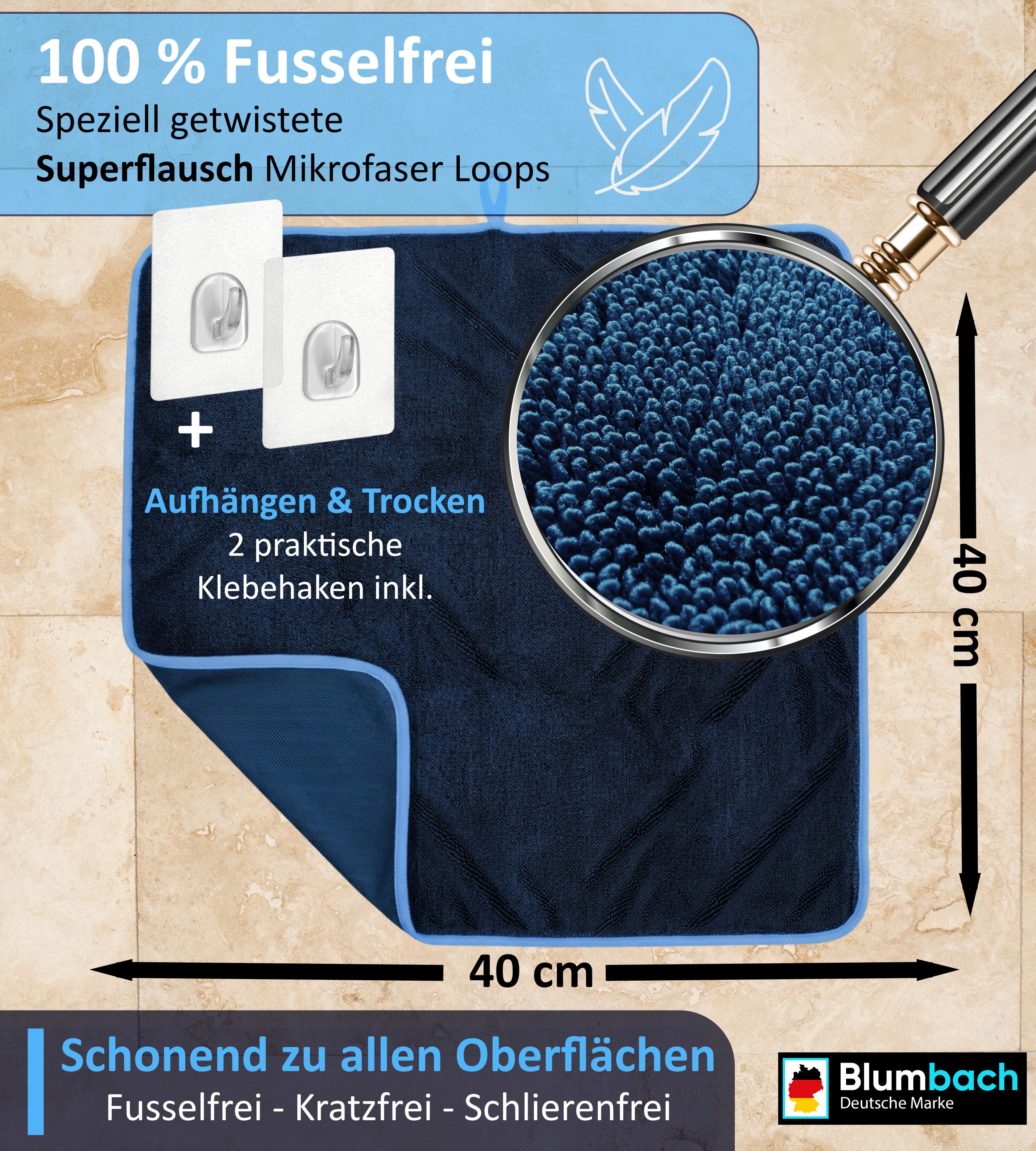 Blumbach Trockentuch Dusche & Auto 700 GSM, Mikrofasertuch (40x40 cm, 2er oder 3er Set inkl. 2 Klebehaken, 3-tlg., Microfaser Trockentuch Auto, Inkl. 2 Klebehak – Bild 5 von 5