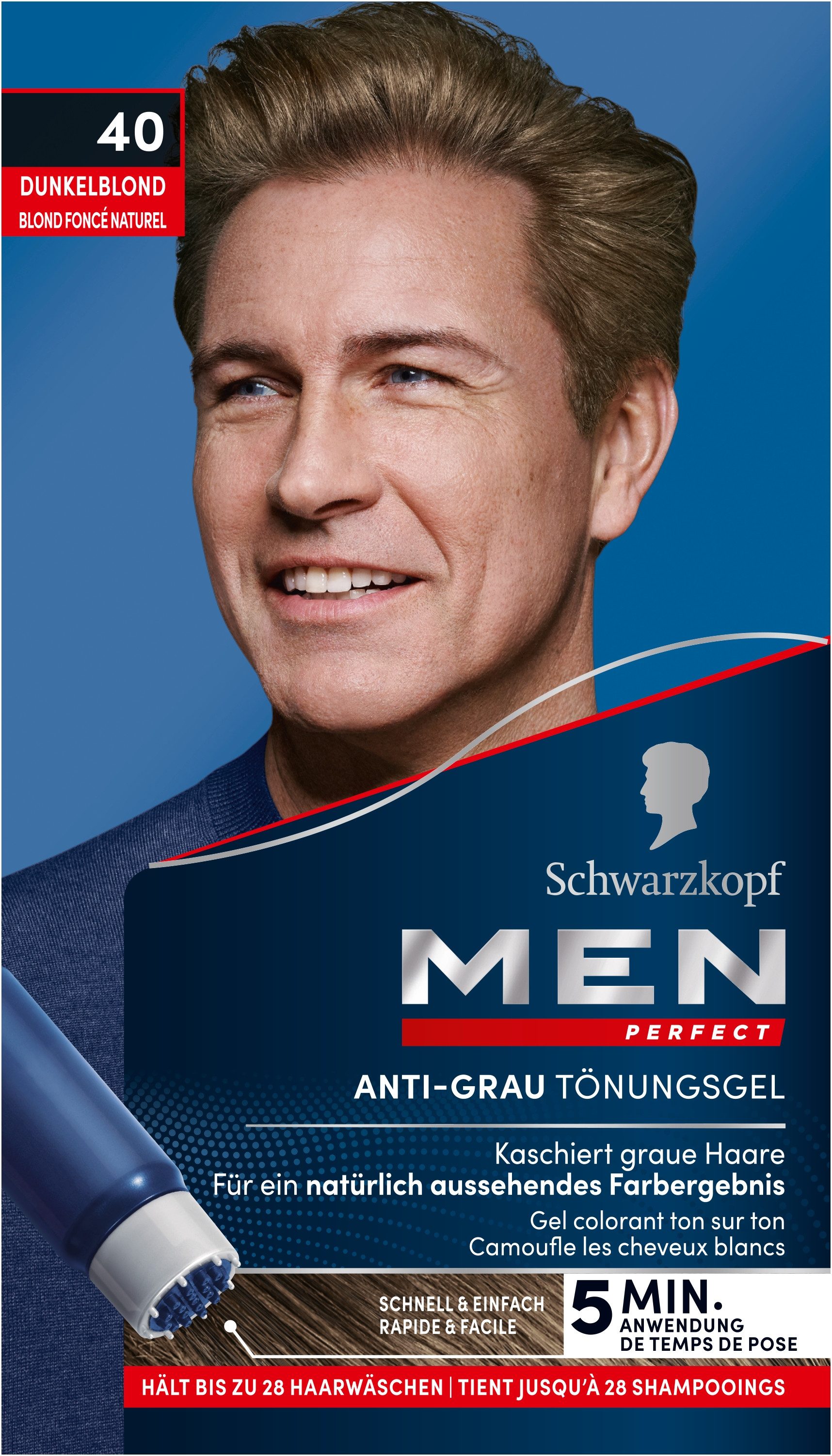 Schwarzkopf Haartönung Men Perfect 40 Dunkelblond - hält bis zu 28 Haarwäschen, Vorratspack, 3-tlg., 3x 80 ml, Anti-Grau Tönung für ein natürlich aussehendes Ergebnis