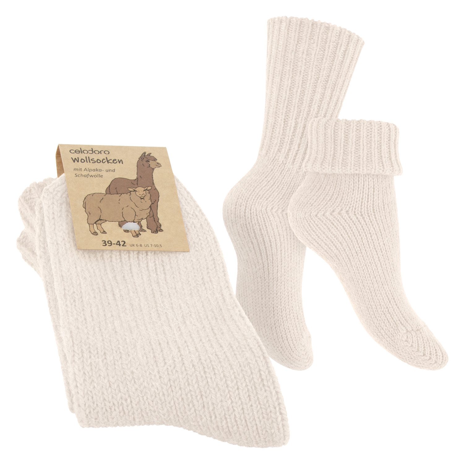celodoro Umschlagsocken Damen & Herren Mouline Wollsocken mit Umschlag