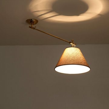 Licht-Erlebnisse Deckenleuchte SNODO, ohne Leuchtmittel, Deckenlampe Echt-Messing Stoff Beige E27 Handarbeit Wohnzimmer