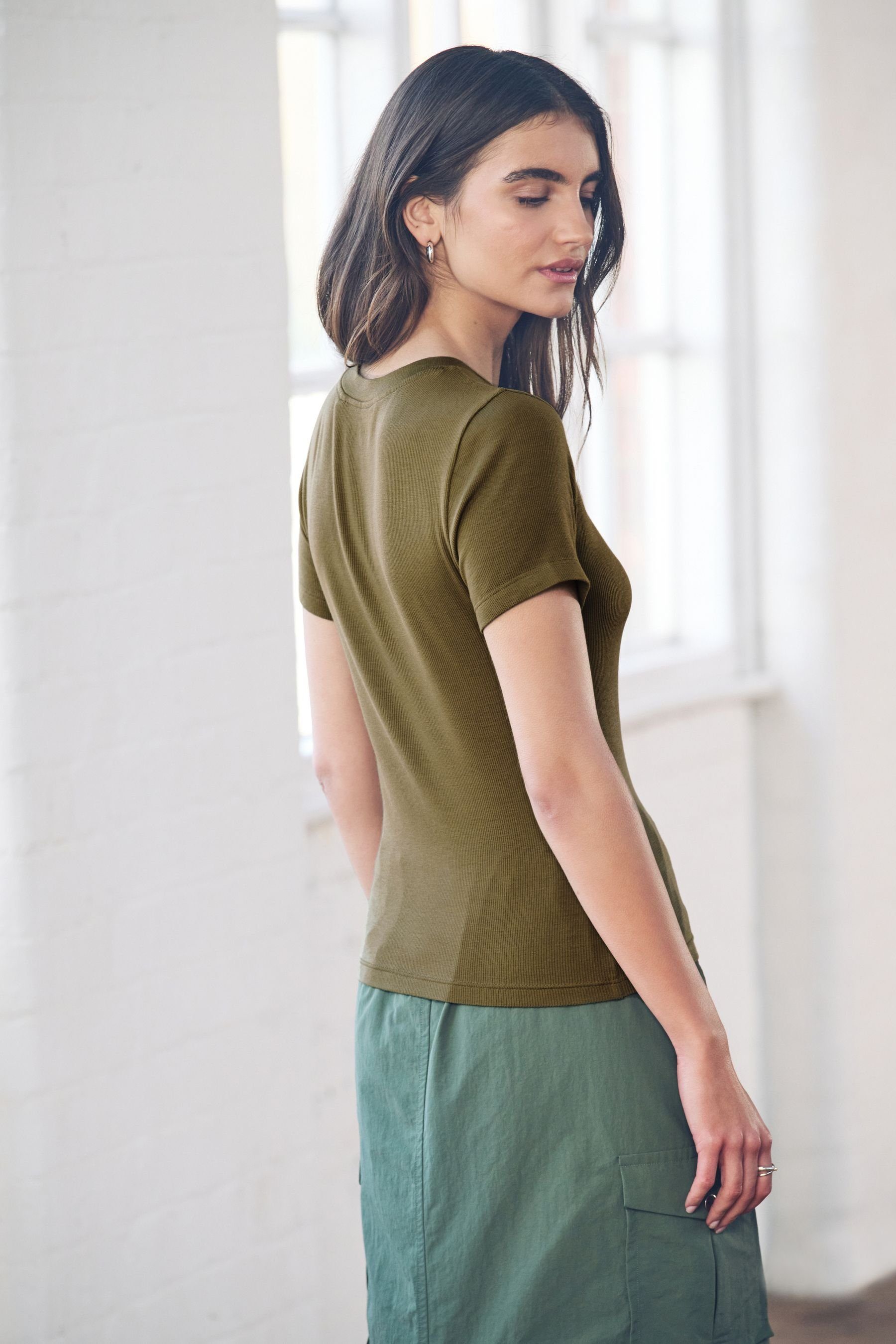 Next T-Shirt Superweiches, geripptes T-Shirt aus Lyocell (1-tlg) günstig online kaufen