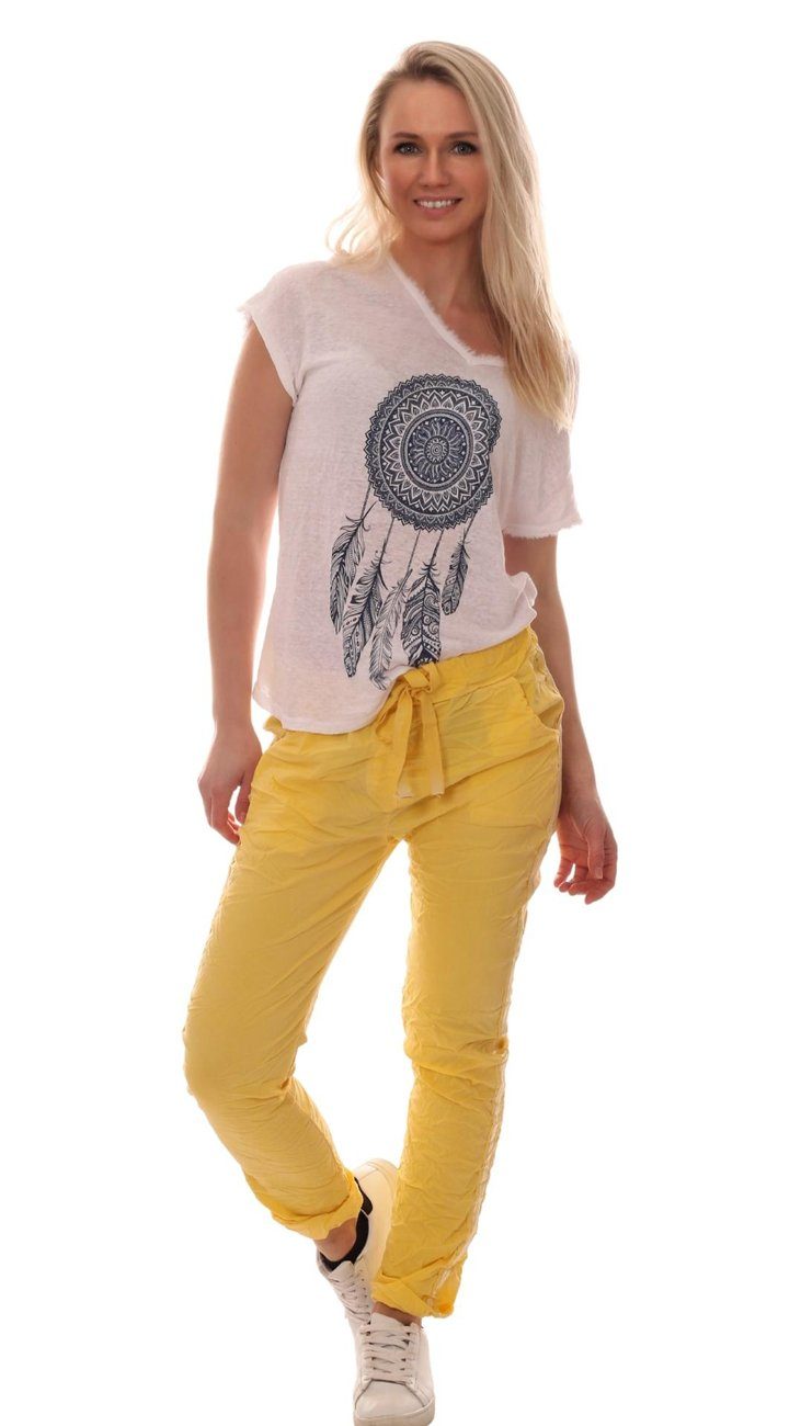 Charis Moda Jogg Streifen Look Used der an Gelb Pants im stylischen Jogpants mit Seite