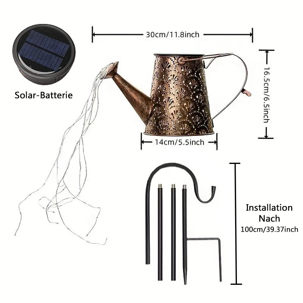 TUWENA LED Solarleuchte Solar Gießkanne Lichterkette, Wasserdicht Gartendeko Gießkannenlicht, Solarlampen mit Schäferhaken für Garten Hofweg Balkon Terrasse Deko