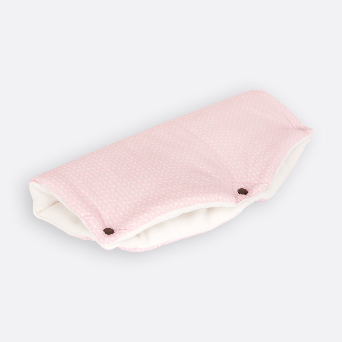 KraftKids Kinderwagen-Handwärmer kleine Blätter rosa auf Weiß, Innenseite aus dickem Fleece
