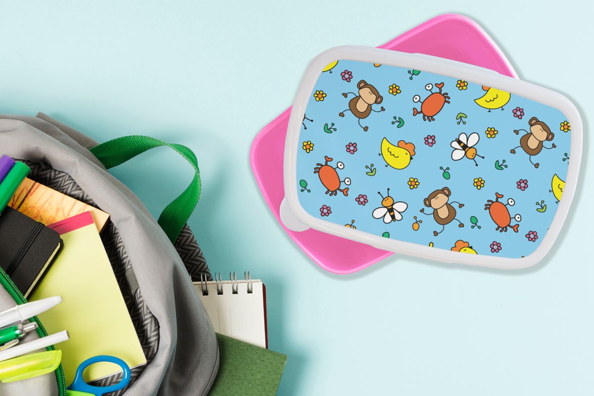 Mädchen, für - rosa (2-tlg), Kunststoff Tiere Bienen Snackbox, Lunchbox Kunststoff, Erwachsene, Brotdose Muster, Kinder, - Brotbox MuchoWow