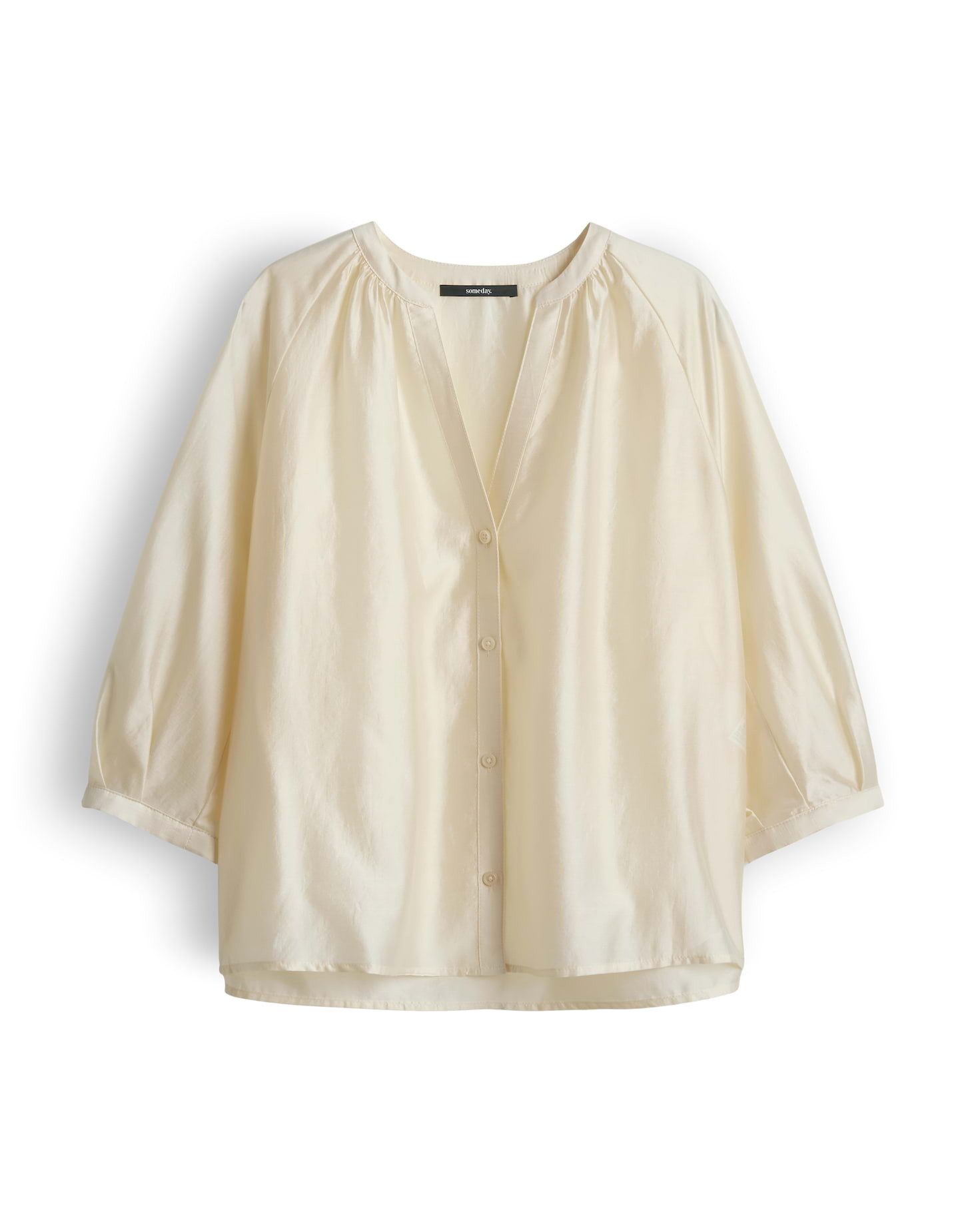 someday Kurzarmbluse Zamida aus Lyocell-Mix V-Schlitz am Rundhals, Ballonärmel für Leichtigkeit