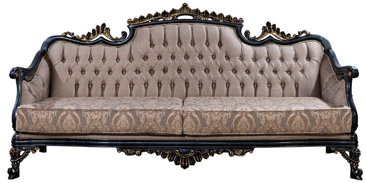 Casa Padrino Sofa Casa Padrino Luxus Barock Sofa Grau / Blau / Gold - Barockstil Wohnzimmer Sofa mit elegantem Muster - Luxus Wohnzimmer Möbel im Barockstil - Barock Möbel - Barock Einrichtung