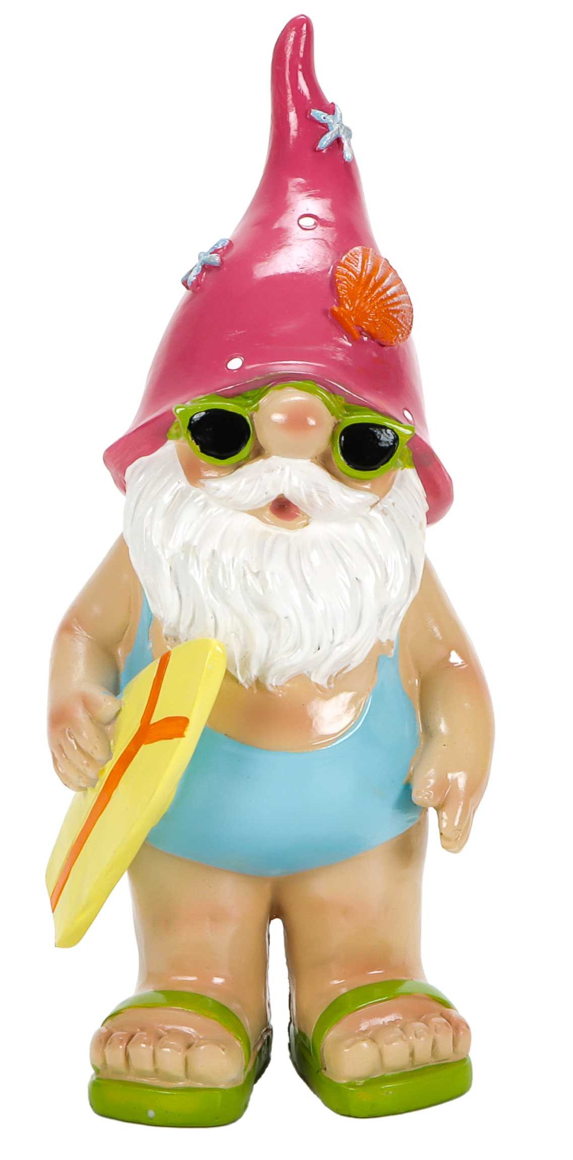 Bubble-Store Gartenzwerg Lustiger Gartenzwerg, (Garten Dekofigur Gartenzwerg), Gartenzwerg im Sommer-Look mit roter Zipfelmütze