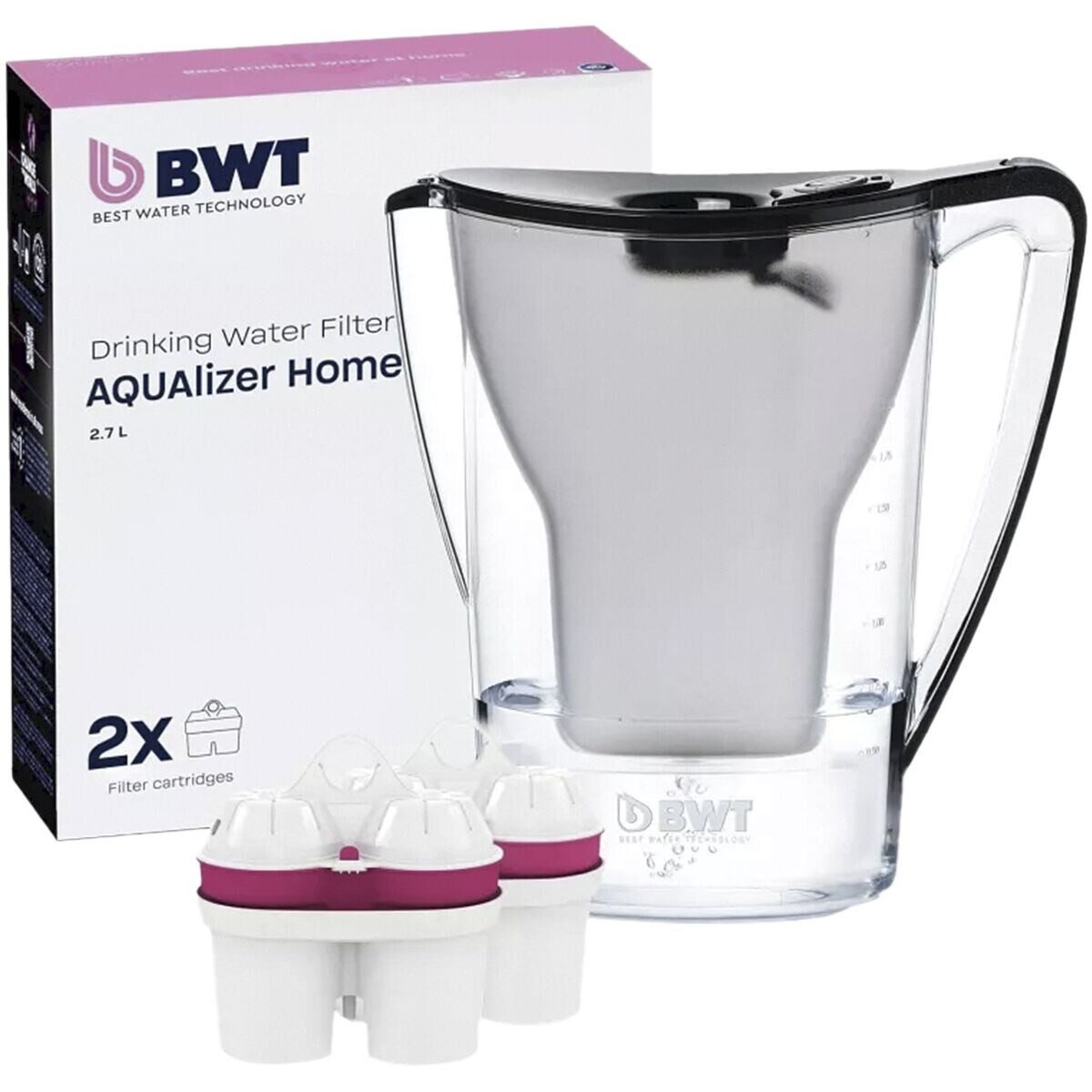 BRITA Wasserfilter-Kanne AQUAlizer Home black, 2,7 Liter Kanne inkl. 2 Filterkartuschen