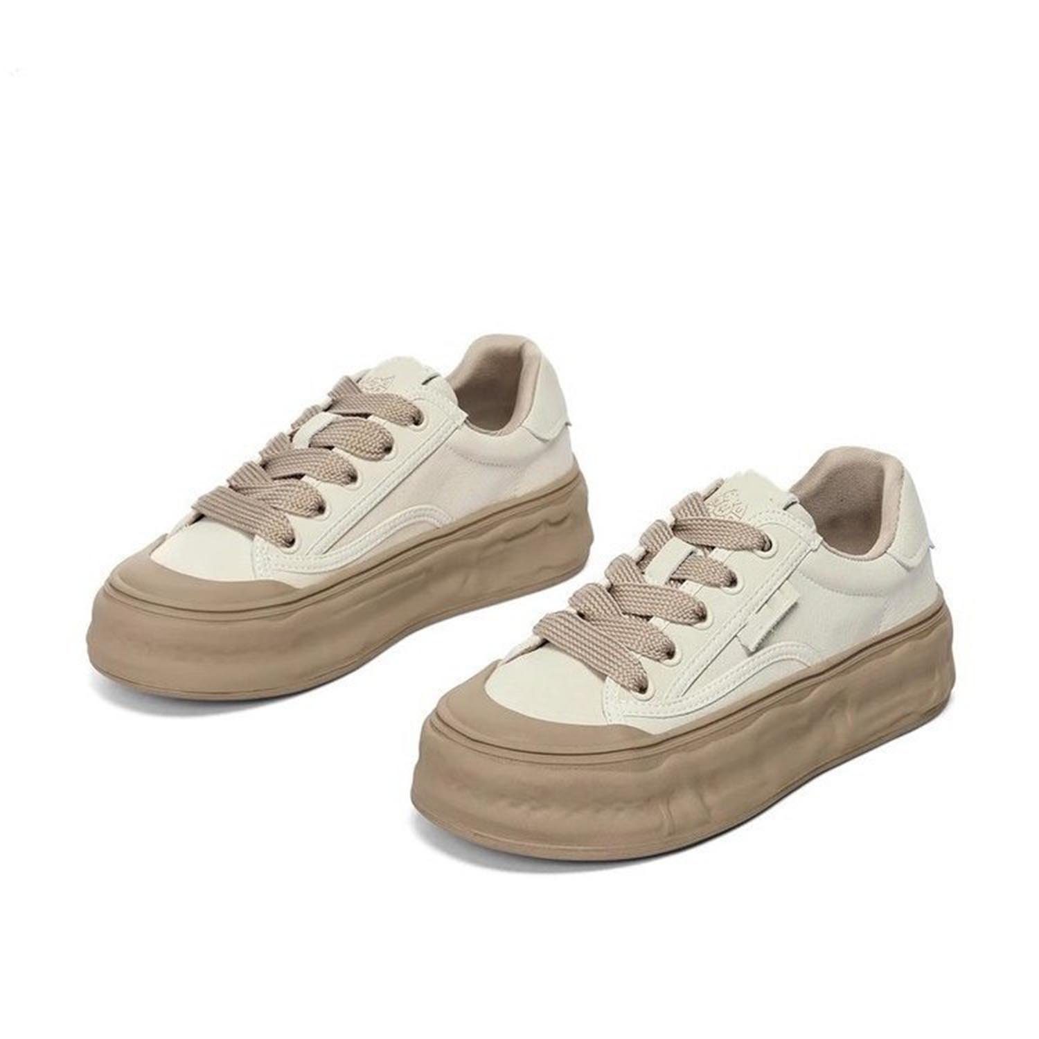 Daisred Damen Low Top Schnür Leicht Plateauschuhe Sneaker Apricot