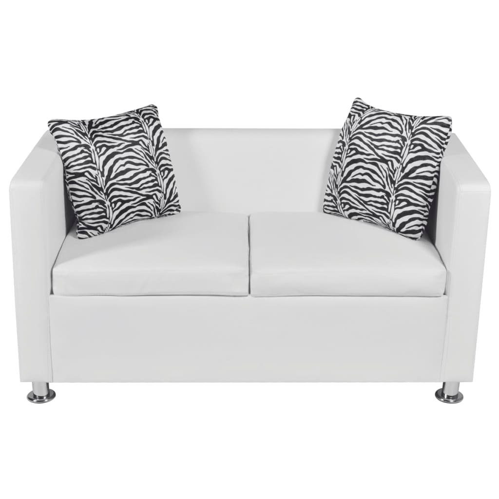 Sofa-Set furnicato 3-Sitzer + Kunstleder Weiß 2-Sitzer