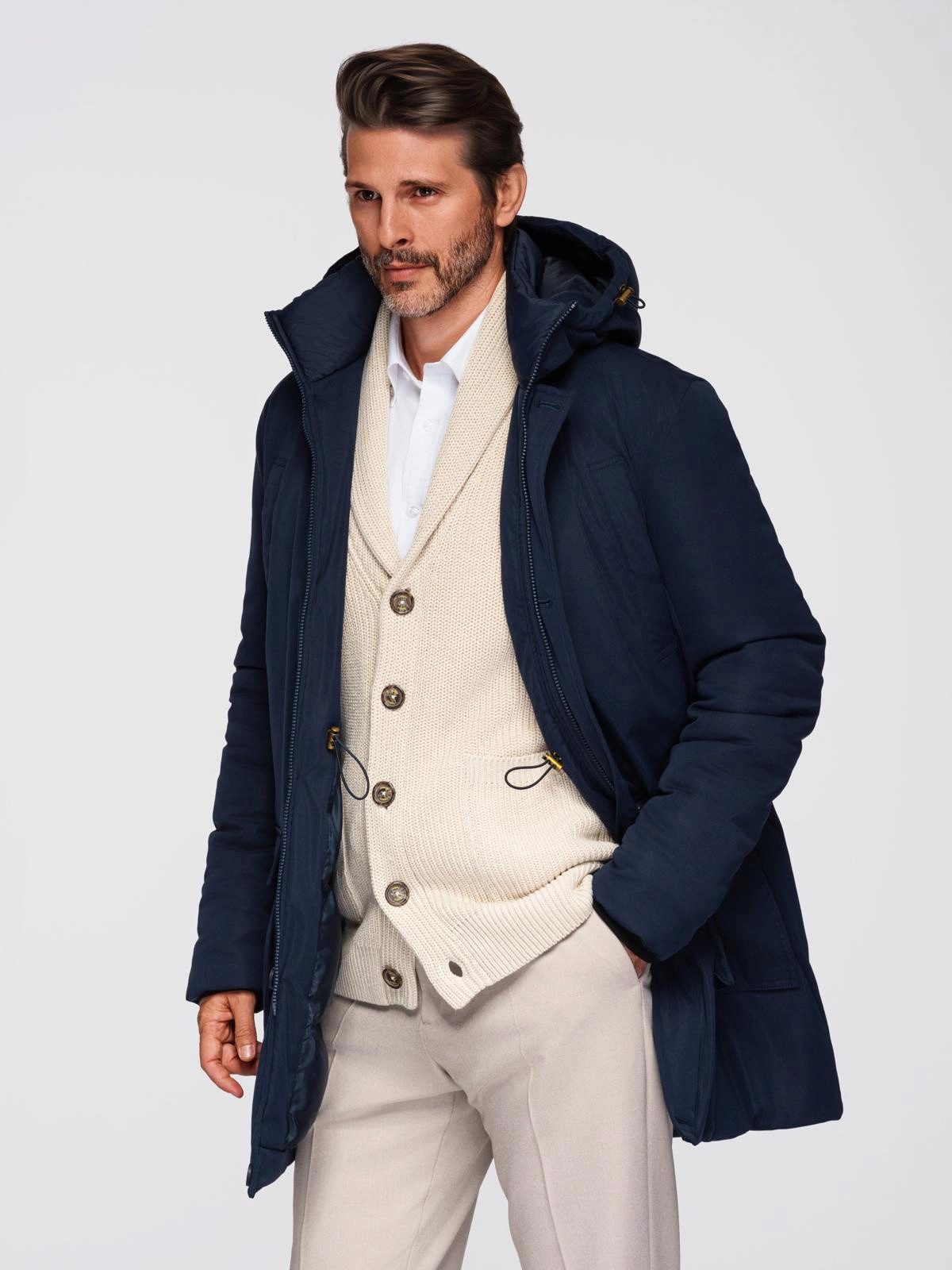 OMBRE Winterjacke Elegante Herren-Parka mit Cargotaschen und Kapuze