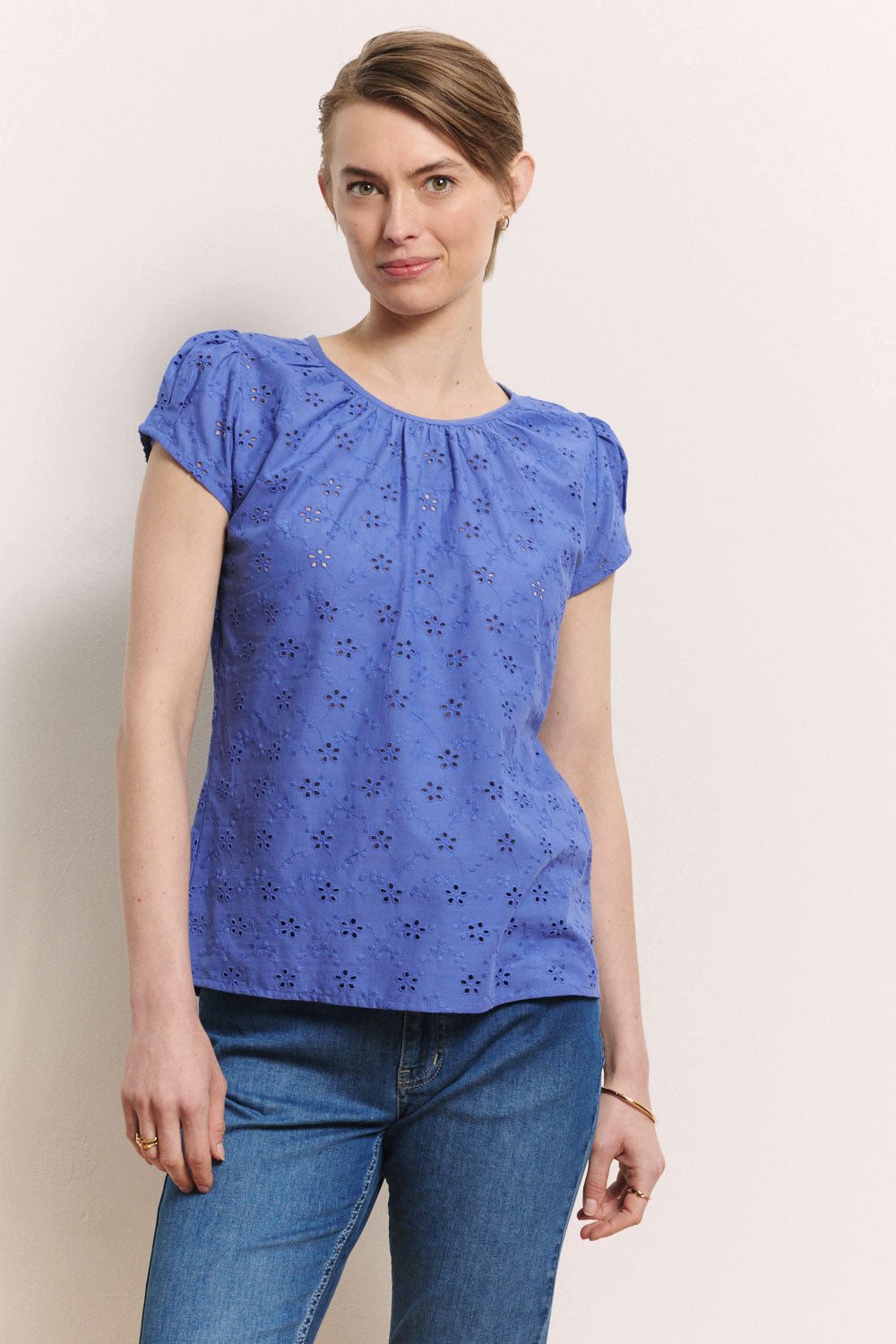 Tranquillo Blusenshirt Bluse Elinaa aus Bio-Baumwolle GOTS GOTS-zertifizierte Bio-Baumwolle in luftiger Lochstickerei