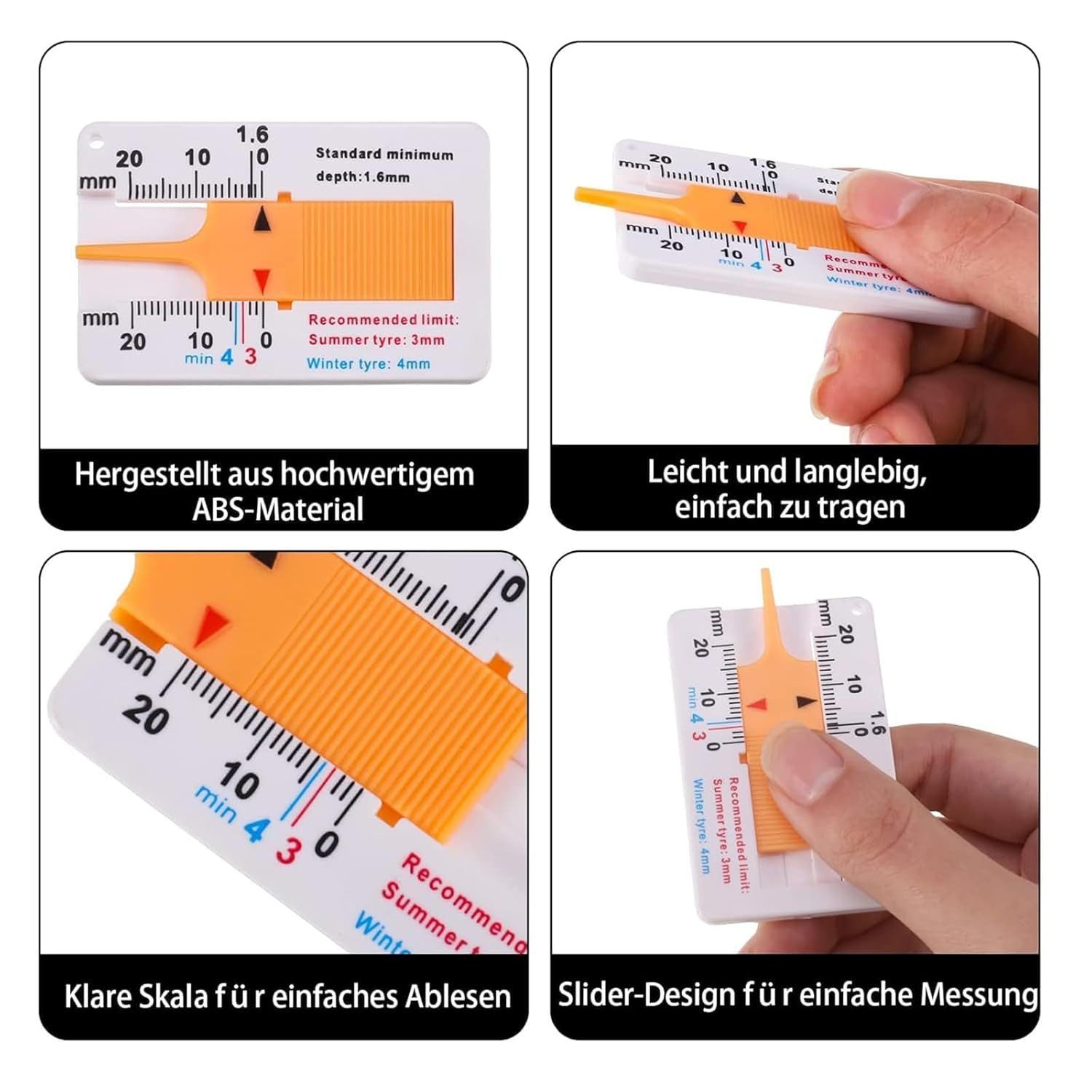 FELIXLEO Tiefenanschlag Reifen Profiltiefenmesser, 0-20 mm Kunststoff Tiefenmesser Reifen, (1-tlg)