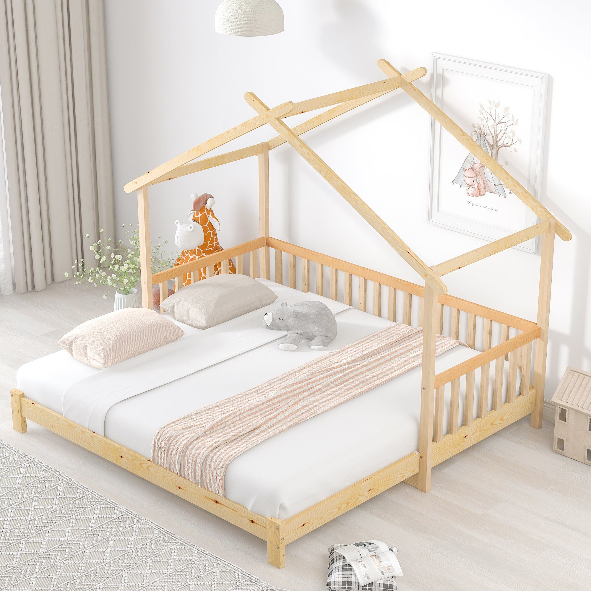 Bett Erweiterbares Hausbett, REDOM Baumhausbett, Matratze (Das enthält 200x90cm Bett Kinderbett Matratze), Ohne keine