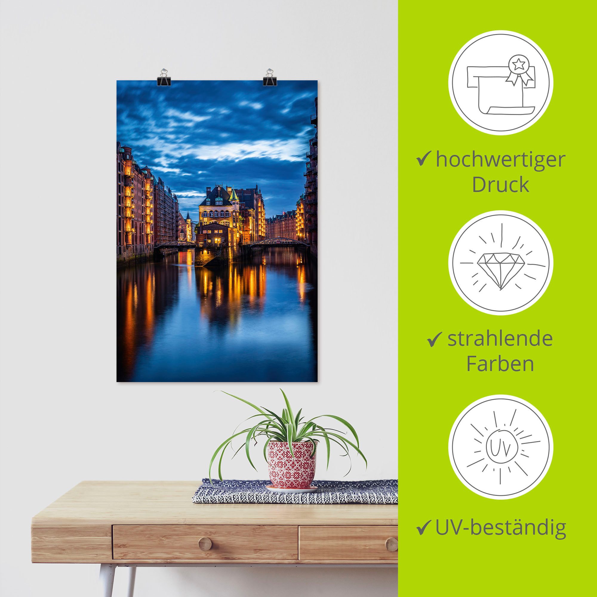 Artland Wandbild Wasserschloss Speicherstadt in Hamburg, Hamburg (1 St), als Alubild, Leinwandbild, Poster, Wandaufkleber in verschied. Größen