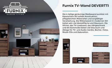 Furnix Wohnwand 4-teilige Möbelwand DEVERTTI 3 Mediawand Monastery/Schwarz Glanz, Vitrine, TV-Schrank, Wandschrank, Kommode