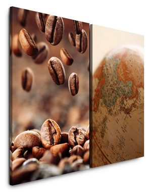 Sinus Art Leinwandbild 2 Bilder je 60x90cm Kaffee Kaffeebohnen Barista Globus Weltweit Aromatisch Genuss