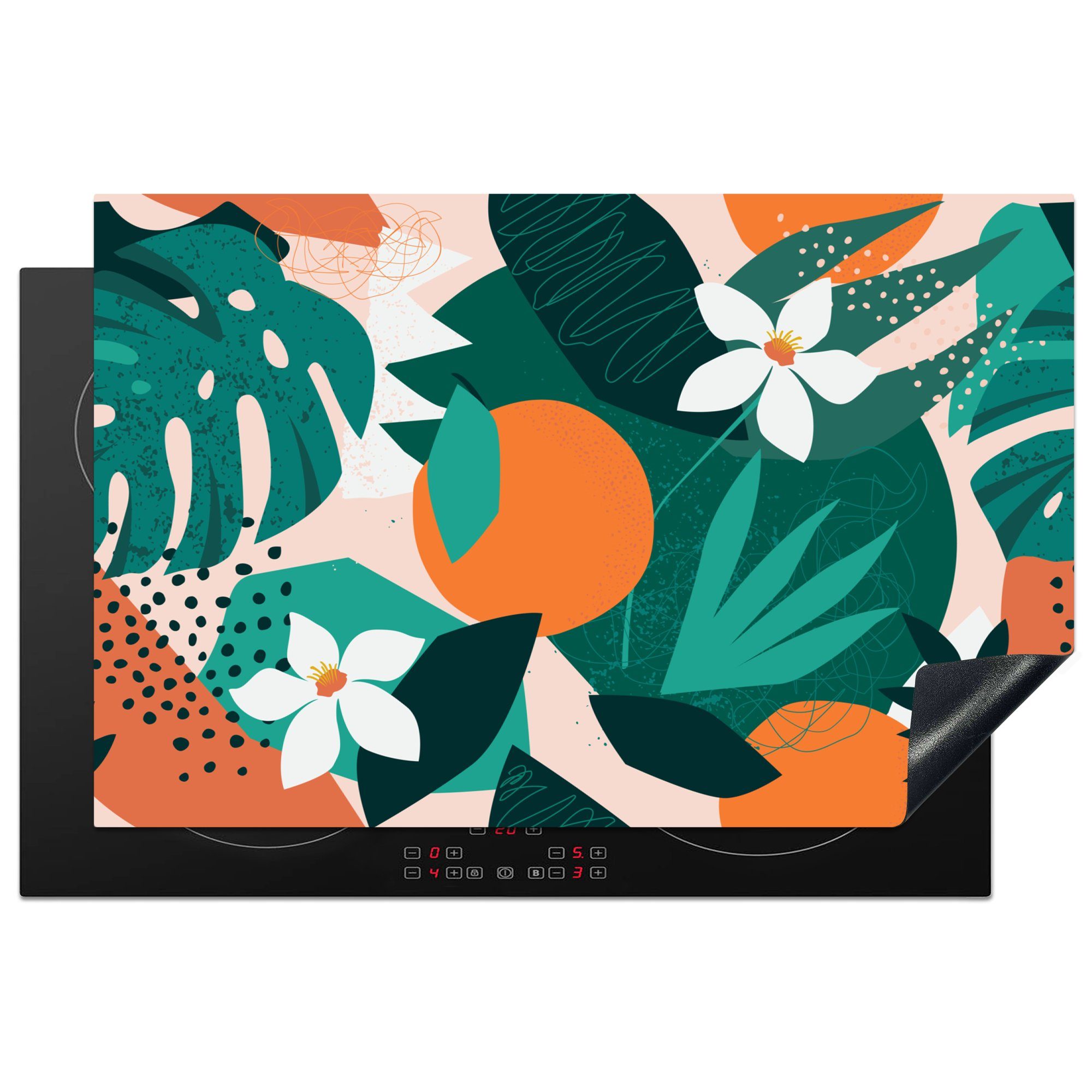 MuchoWow Herdblende-/Abdeckplatte Blumen - Obst - Dschungel, Vinyl, (1 tlg), 81x52 cm, Induktionskochfeld Schutz für die küche, Ceranfeldabdeckung