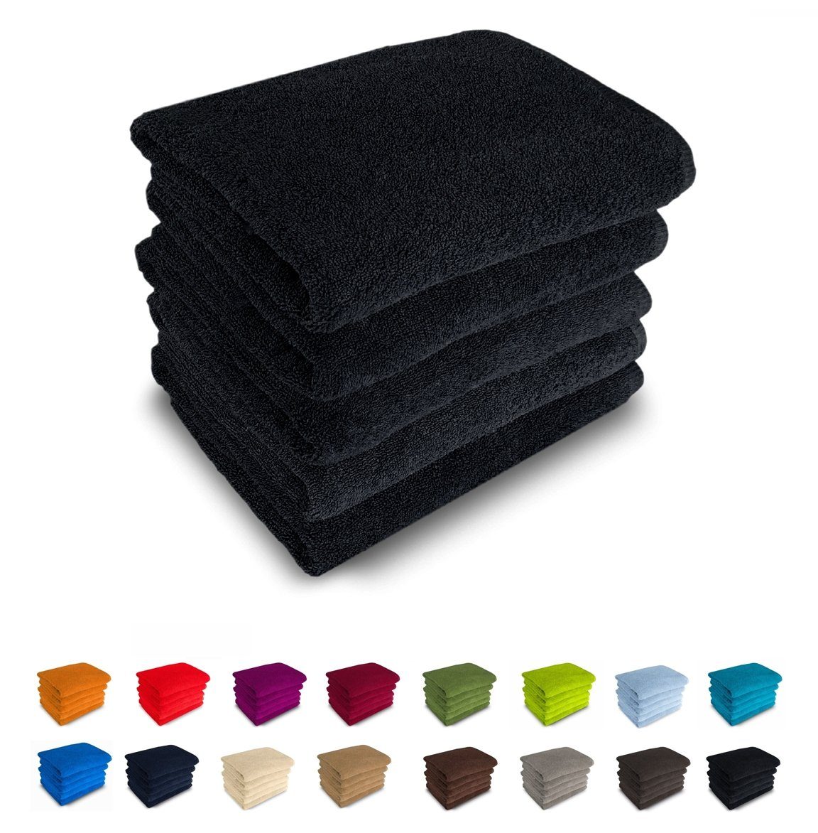 MatratzenL.A.B® Handtuch Set Rimini 500 g/m², 100% Baumwolle, (Duschtücher 70x140 cm Set, 5-tlg), Frotee, mit Aufhänger, 23 Farben, einzeln verpackt schwarz - 30 | Handtuch-Sets