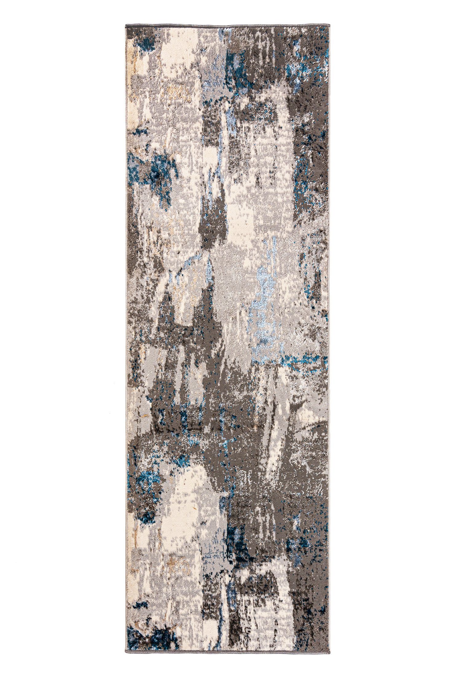 Mazovia Läufer Läufer Flurläufer Modern für Vorzimmer - Abstrakt - Beige Grau Blau, 60 x 100 cm, Kurzflor, Meterware, Höhe 8 mm