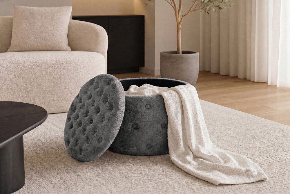 riess-ambiente Sitzhocker MODERN BAROCK 60cm grau - Bouclé, m. Stauraum, Barock, multifunktional (Einzelartikel, 1 St), Eleganter Sitz - ideal für Ankleide, Flu – Bild 4 von 5