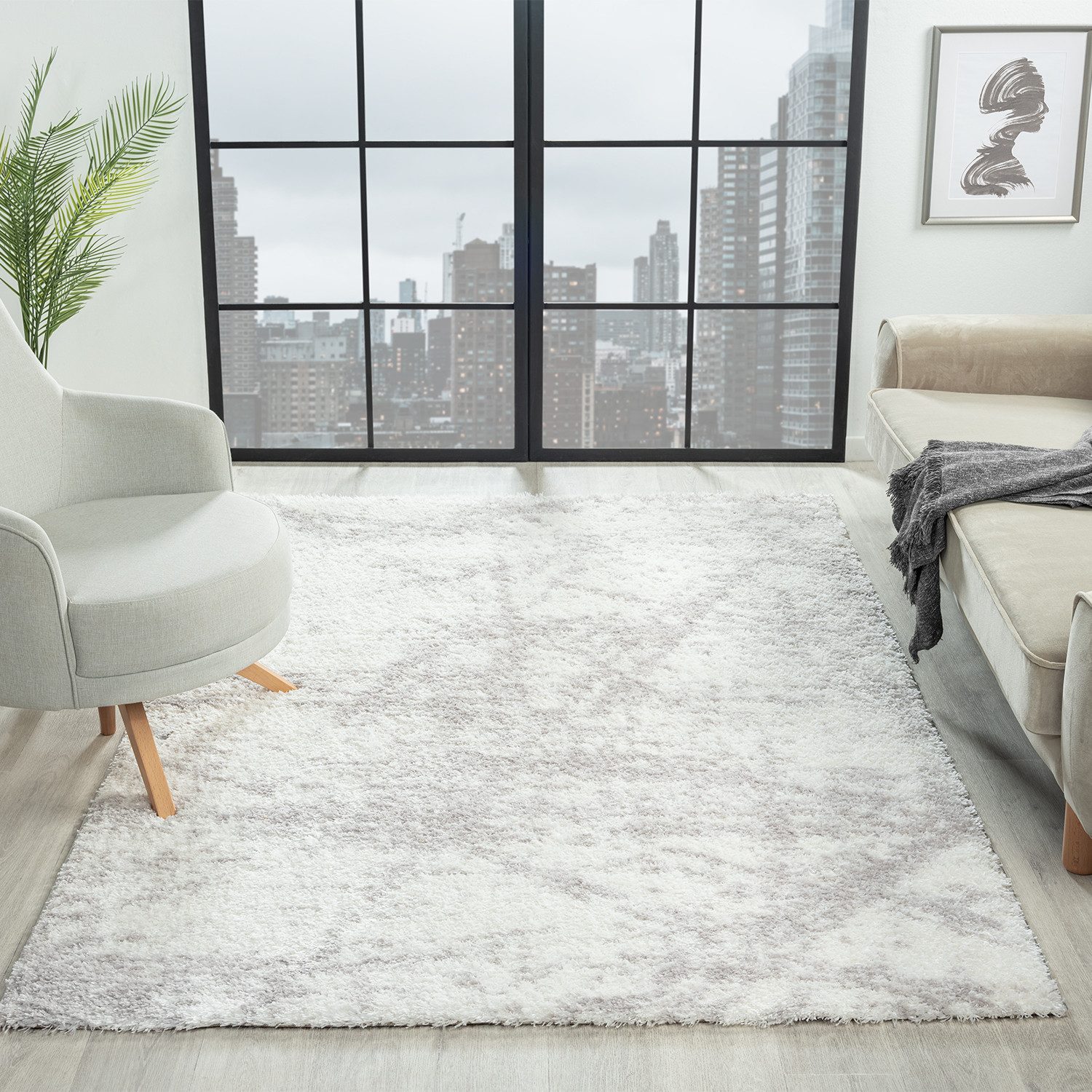 Vimoda Hochflor-Teppich Shaggy Langflor, weich & küschlich Teppich Wohnzimmer Weiß, Rechteckig, Höhe: 30 mm, 3D Motiv, Raute, luxuriöser Look für Wohnzimmer, Kinderzimmer