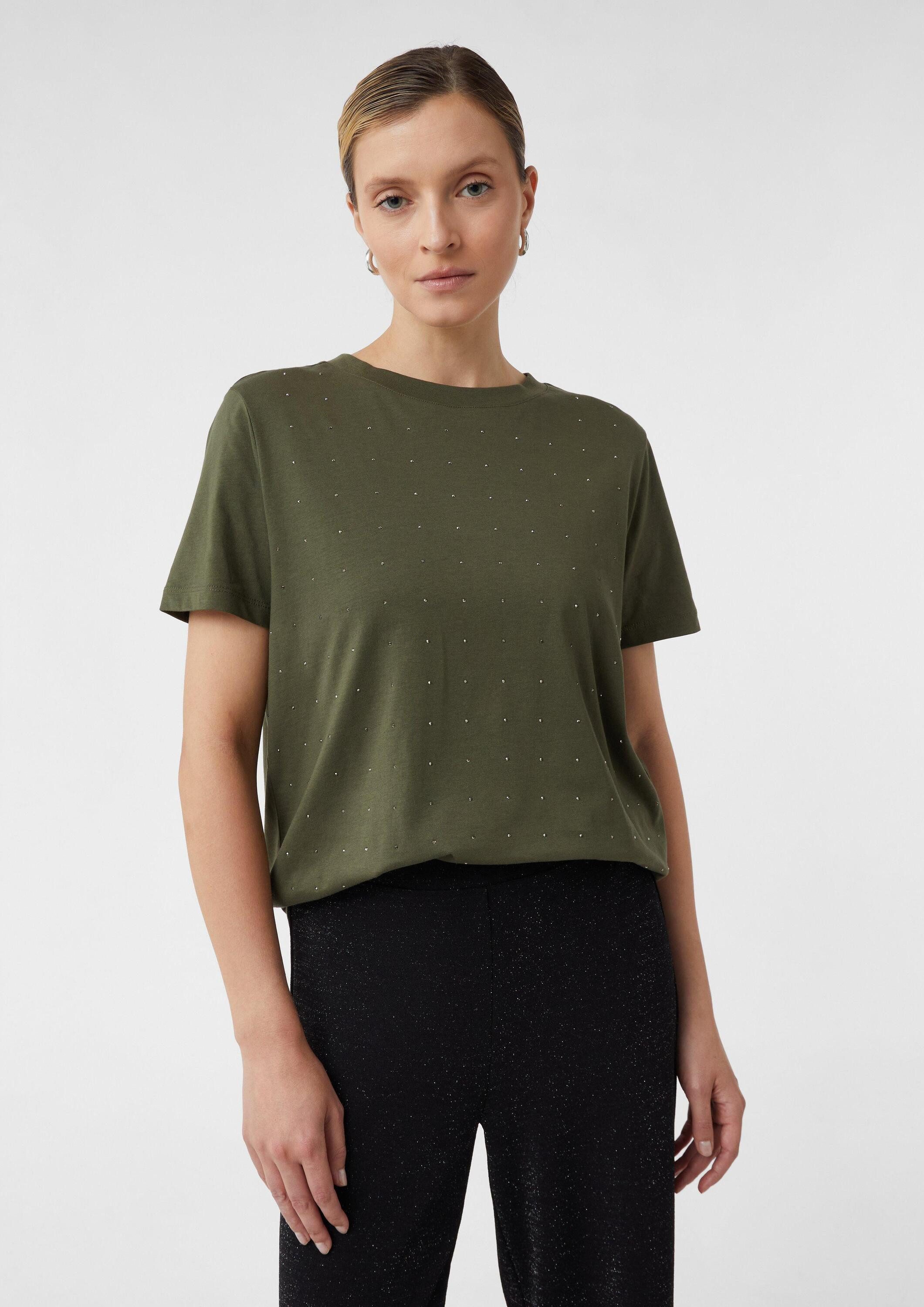 comma Kurzarmshirt T-Shirt T-Shirt mit dezenten Schmucksteinen